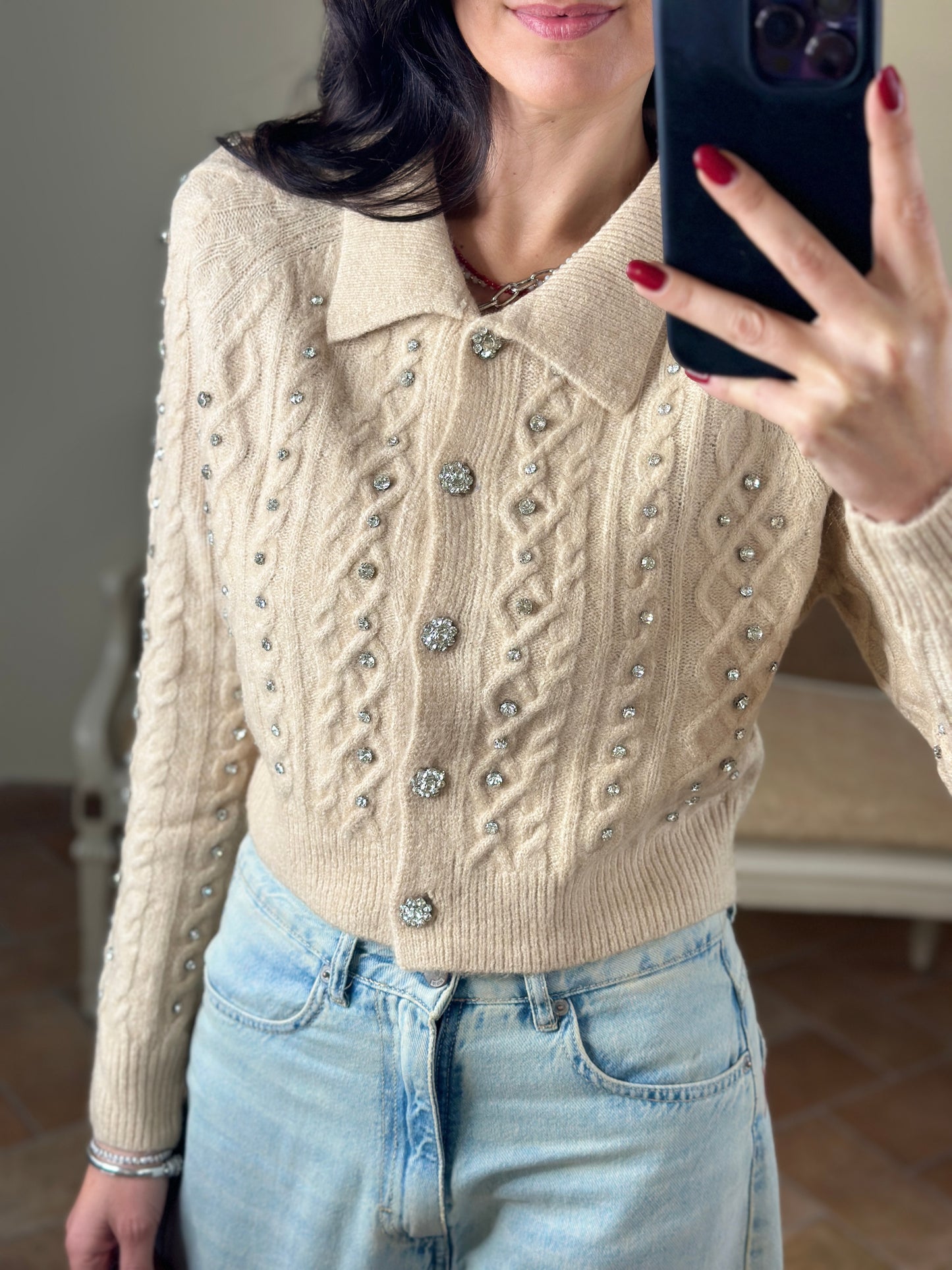 Uni Mè cardigan con strass Beige