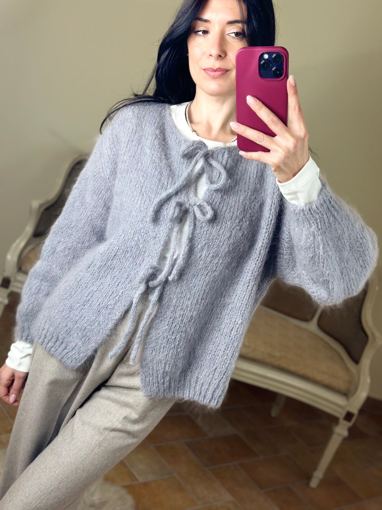 Uni mè Cardigan fiocchi Grigio perla