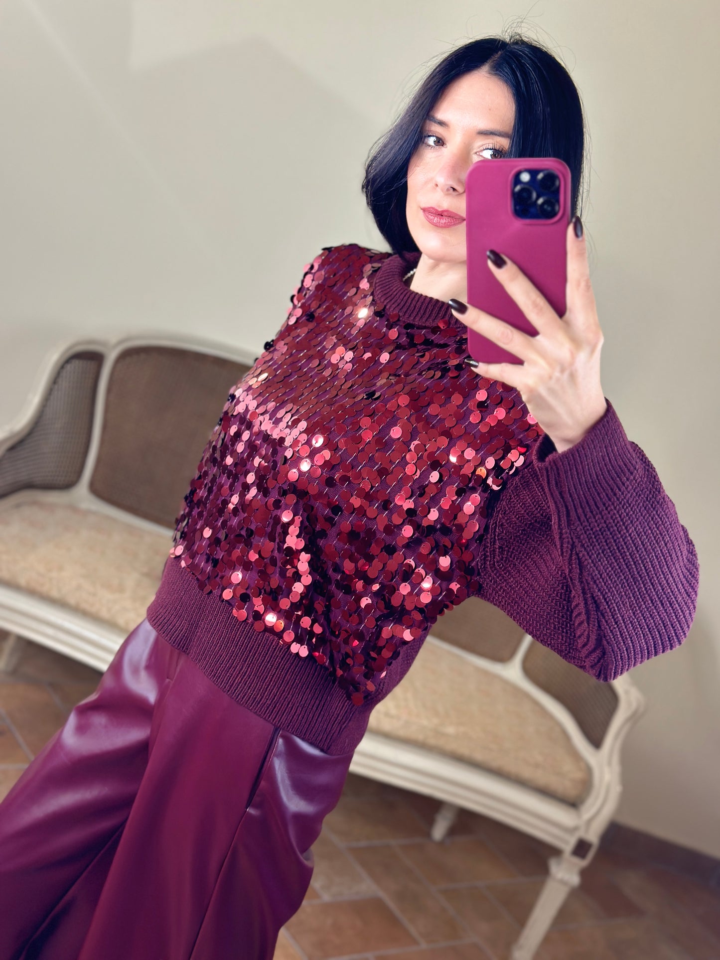 Tensione in Maglia con paillettes Burgundy