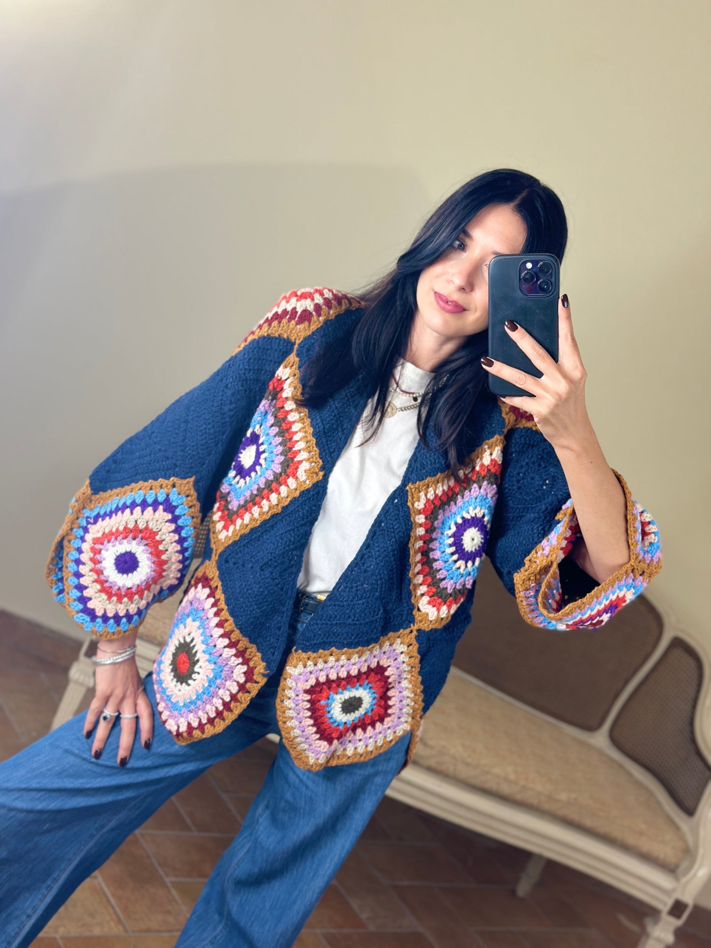 Uni mè Cardigan crochet multicolor