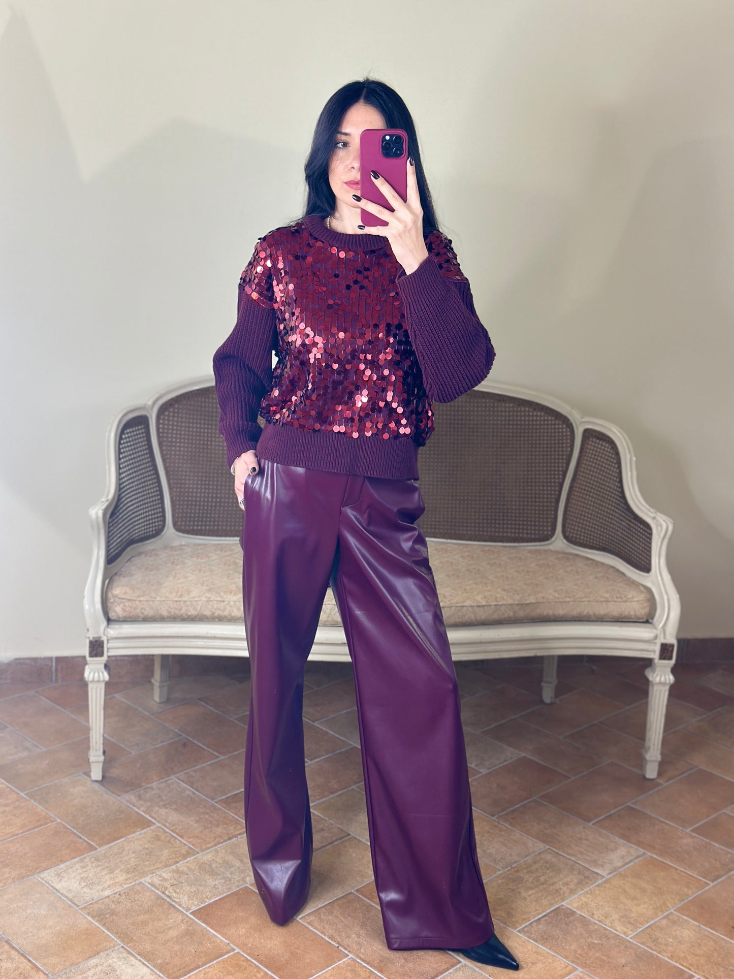 Tensione in Maglia con paillettes Burgundy