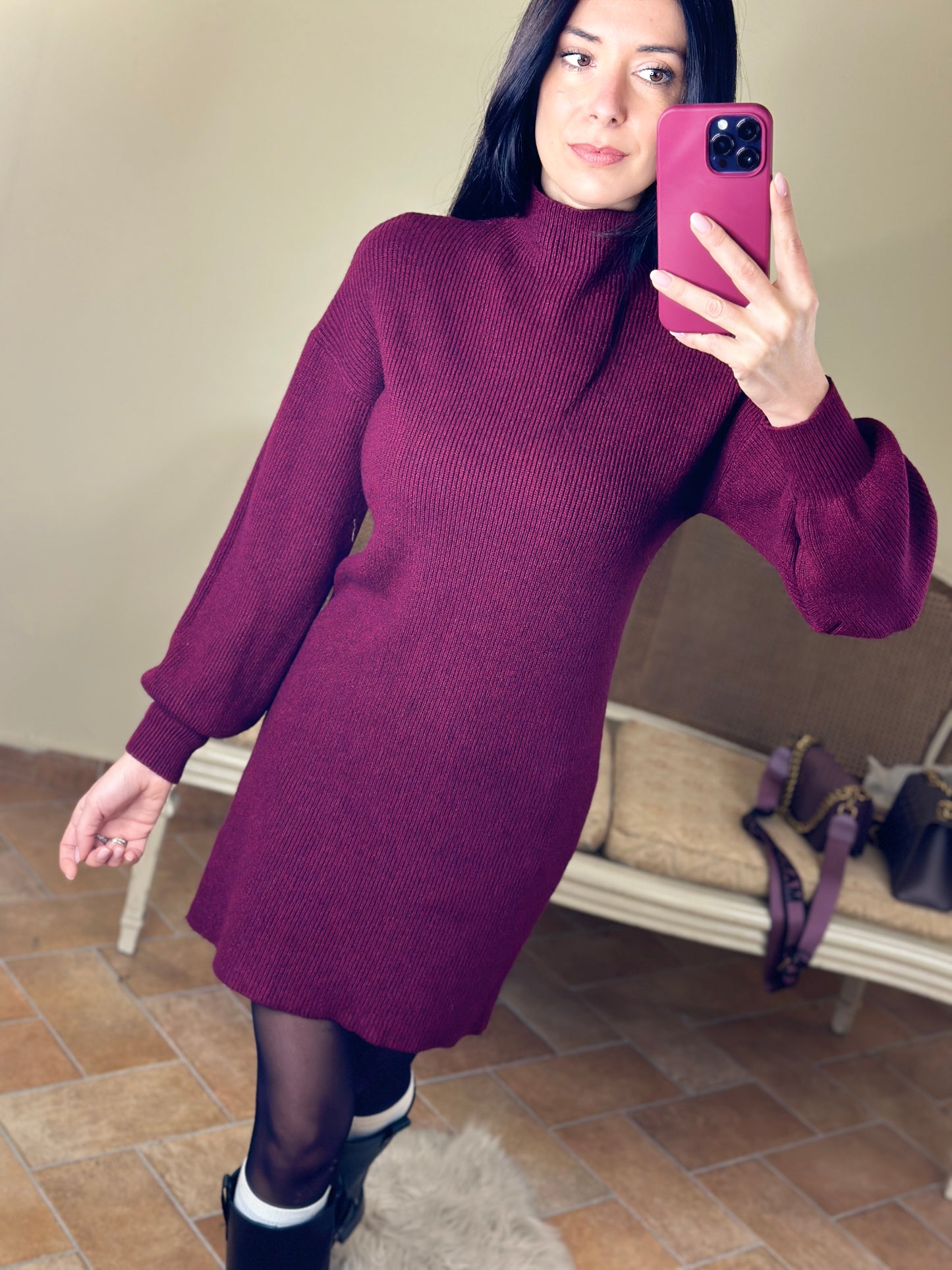 Uni mè Abito in maglia a costine con manica raglan BURGUNDY