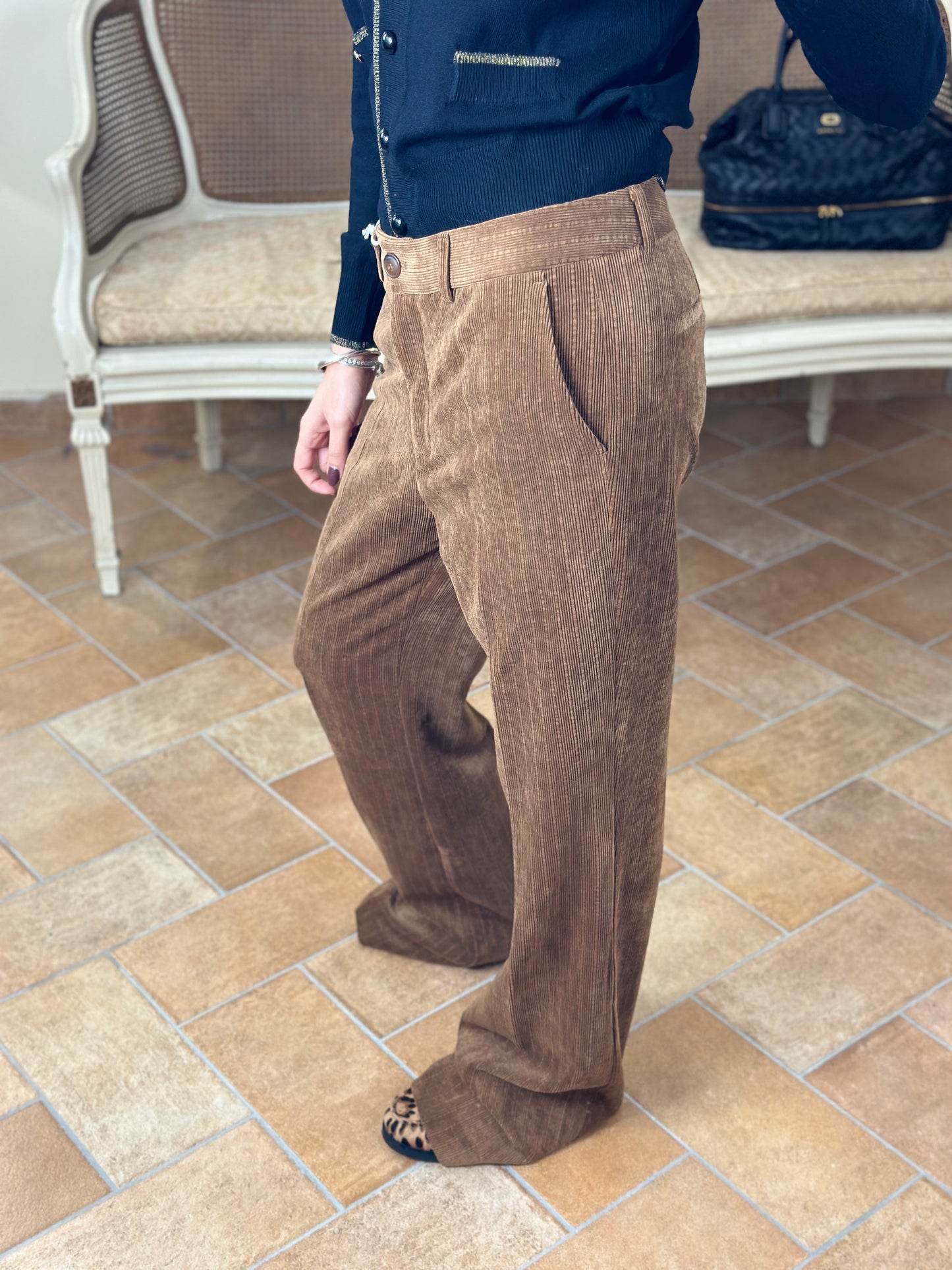 SINCE’RE PARIS Pantalone a zampa in velluto var. CAMEL