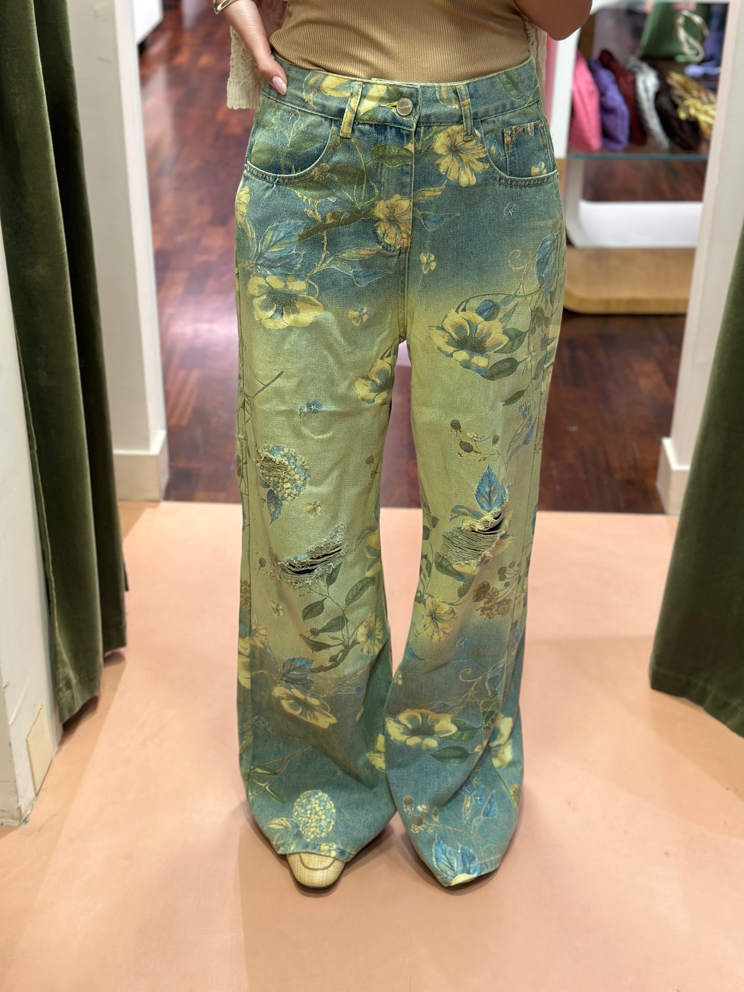 UNI mè denim vintage flower