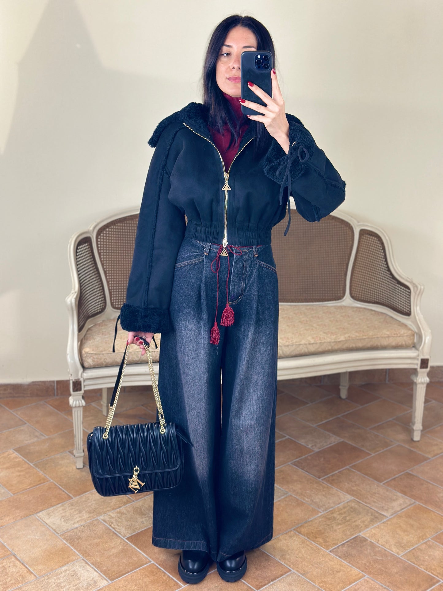 D'elle Jeans palazzo con cordino bordeaux