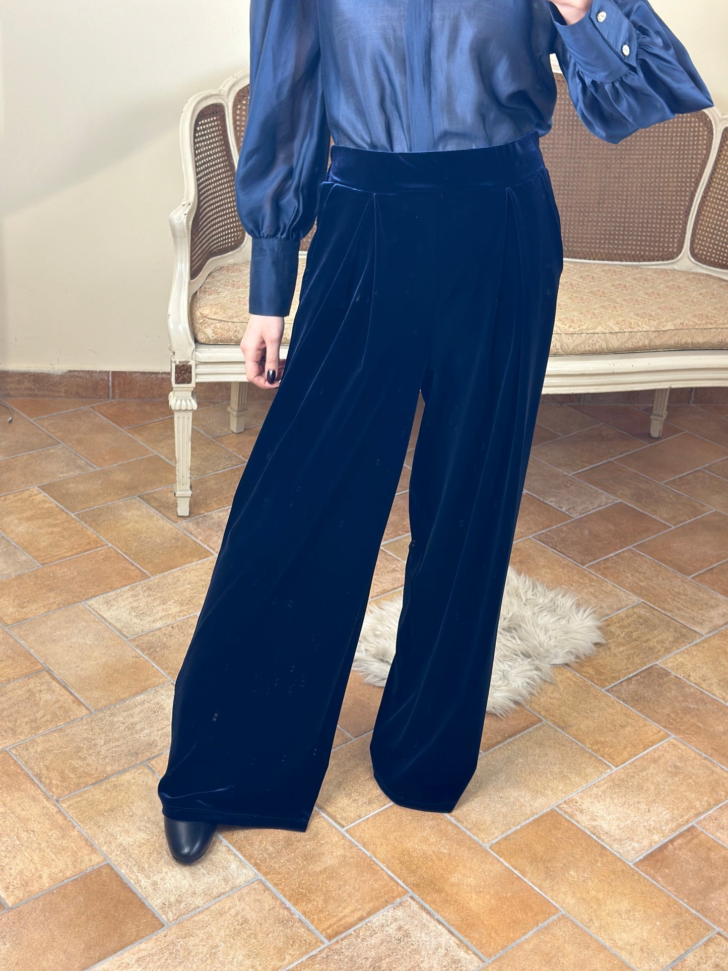 Tensione in Pantalone a palazzo in ciniglia BLU