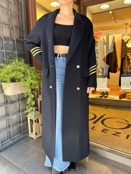 SINCE'RE PARIS cappotto lungo militare blu navy