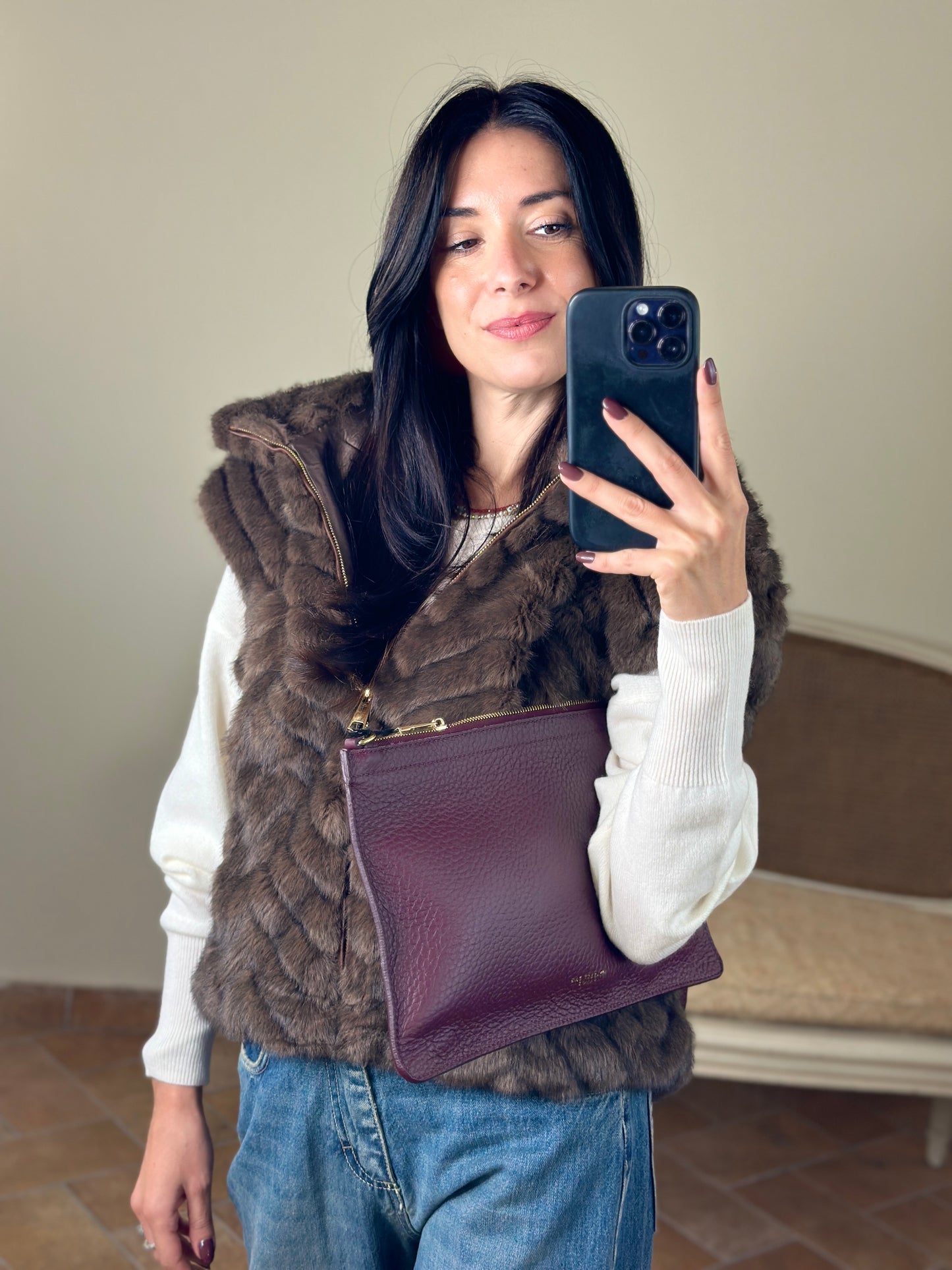 Uni mè gilet in ecopelliccia marrone