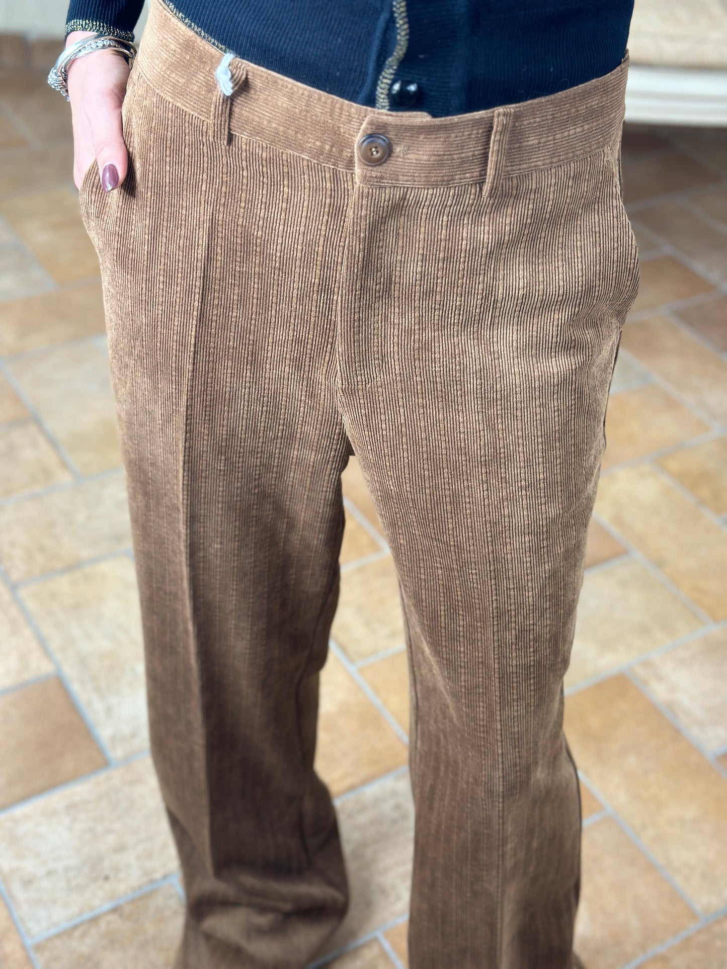 SINCE’RE PARIS Pantalone a zampa in velluto var. CAMEL