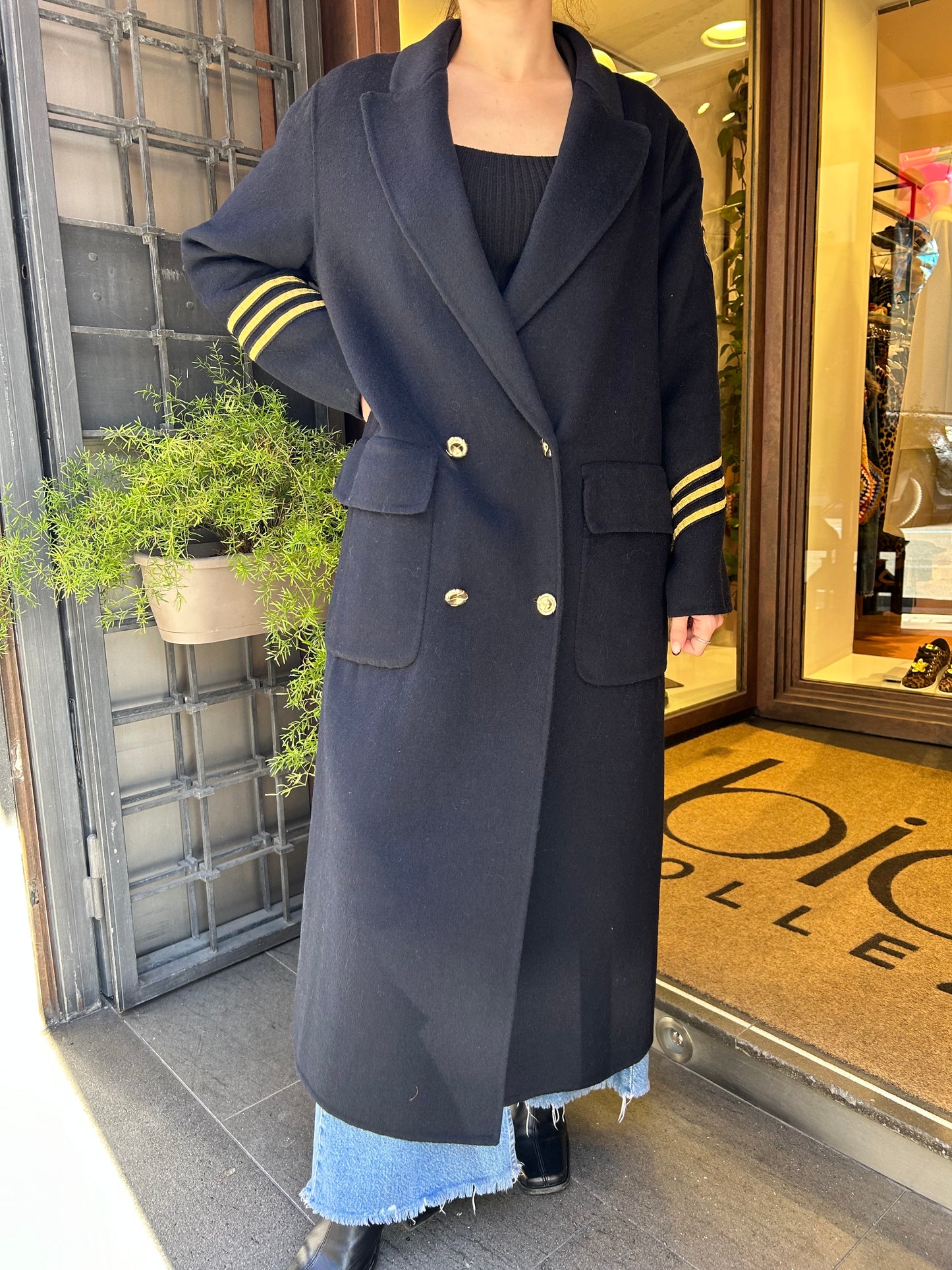 SINCE'RE PARIS cappotto lungo militare blu navy