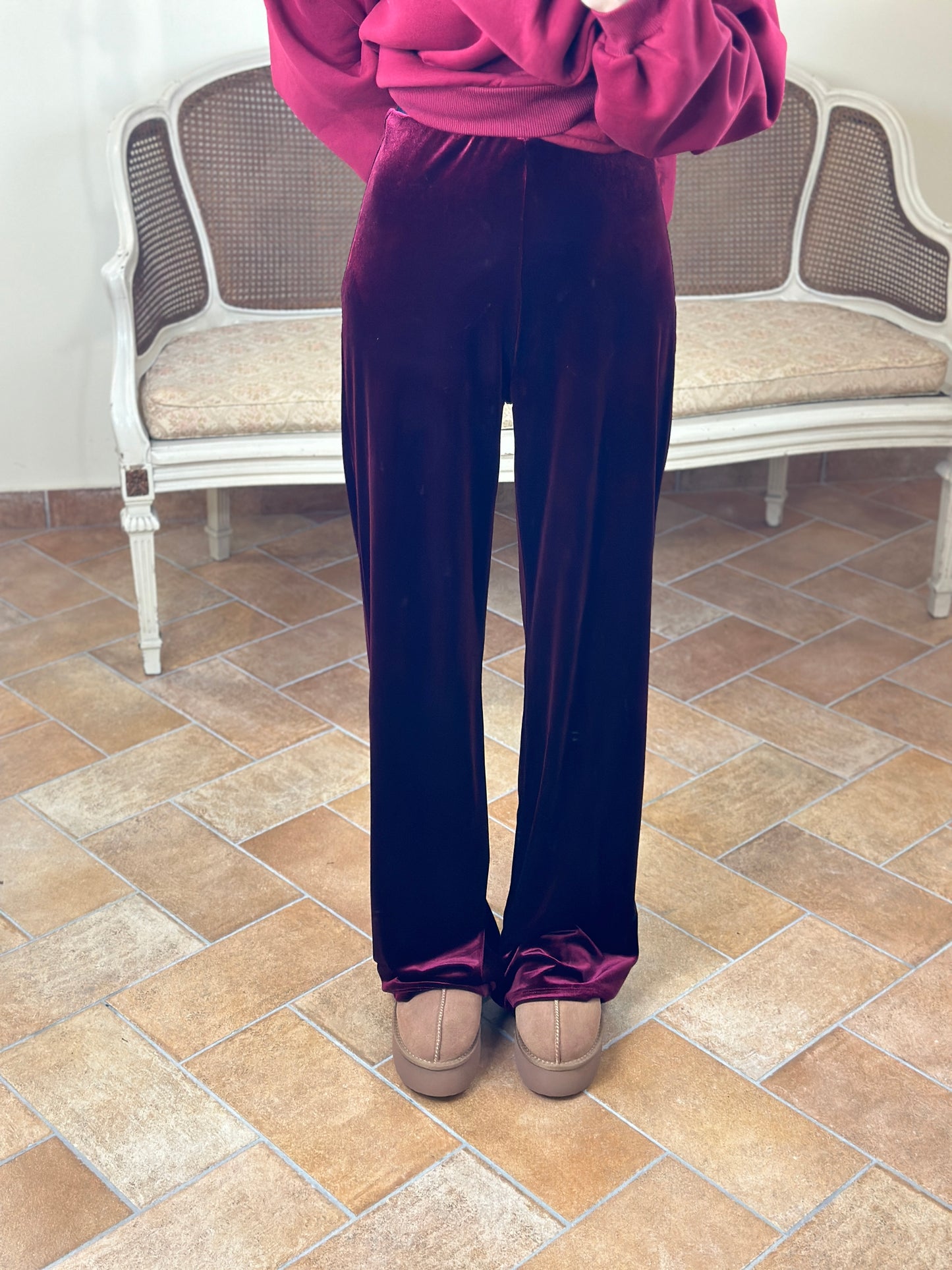 Uni mè pantalone in ciniglia BURGUNDY