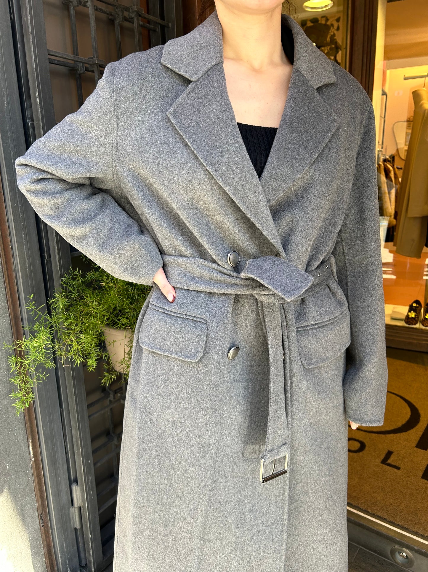 SINCE'RE PARIS cappotto lungo a vestaglia grigio scuro