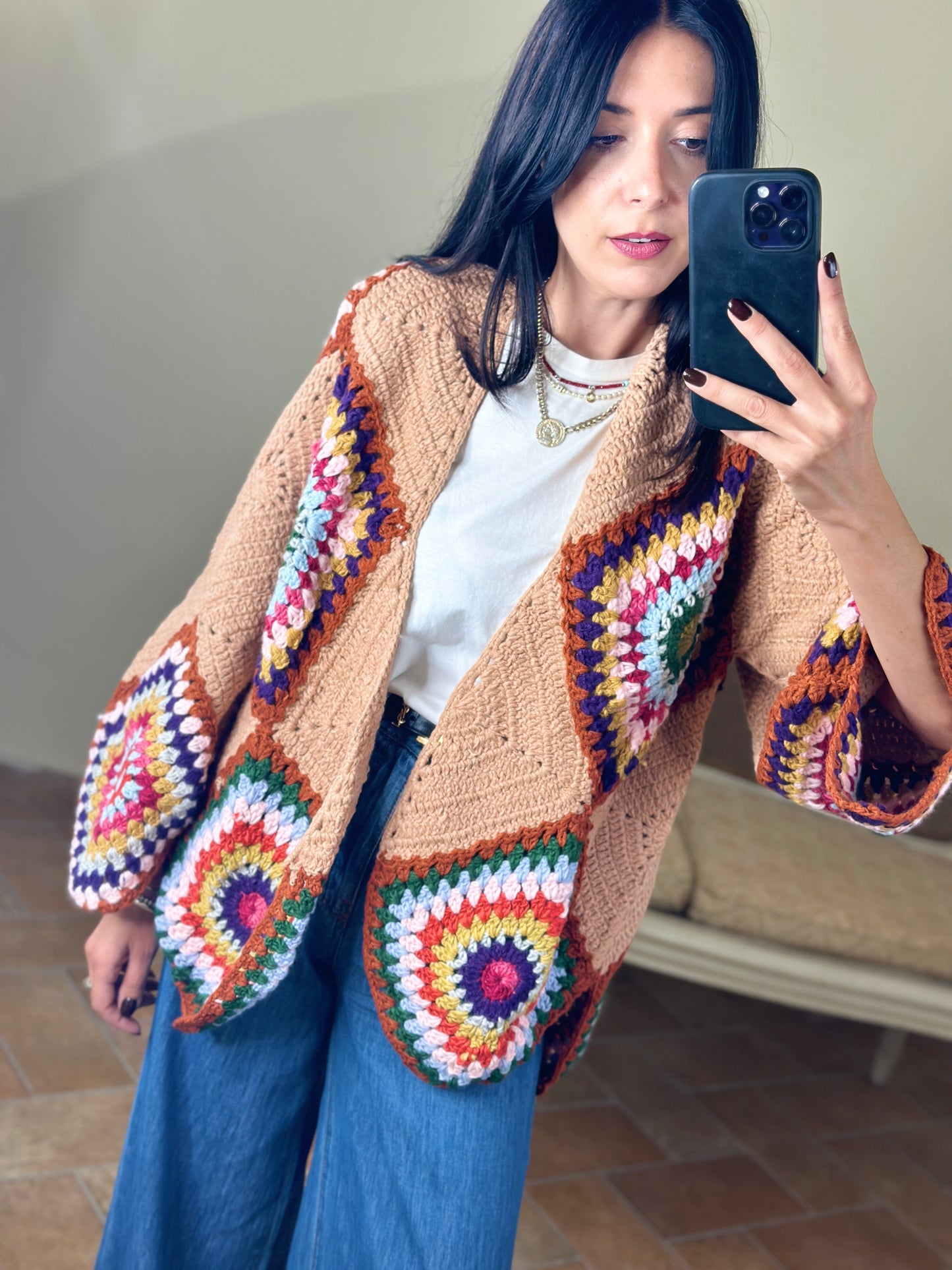 Uni mè Cardigan crochet multicolor