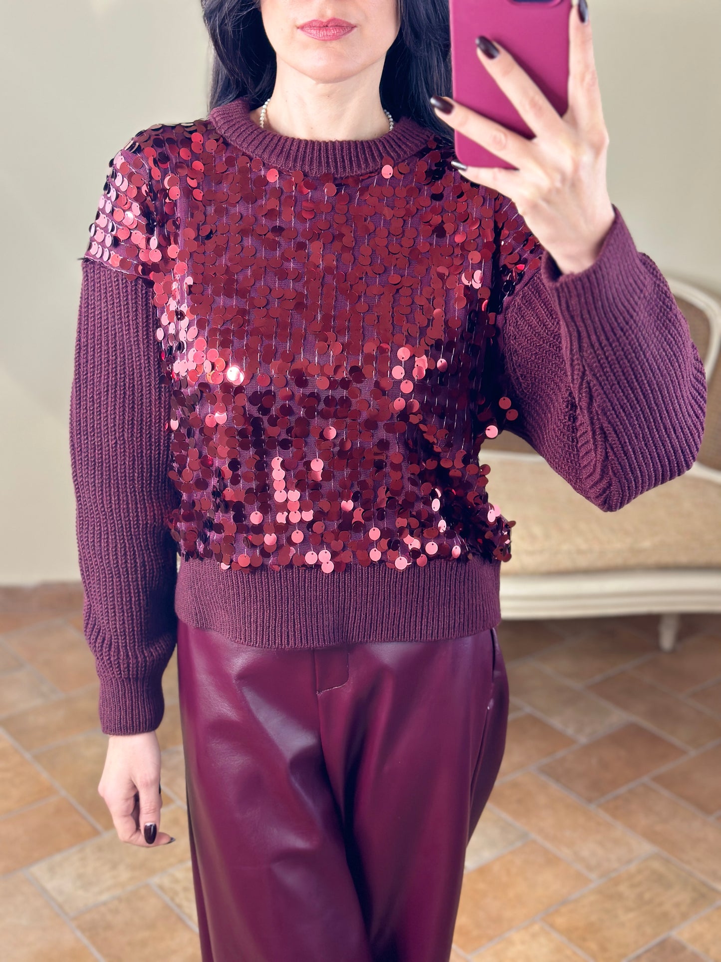 Tensione in Maglia con paillettes Burgundy