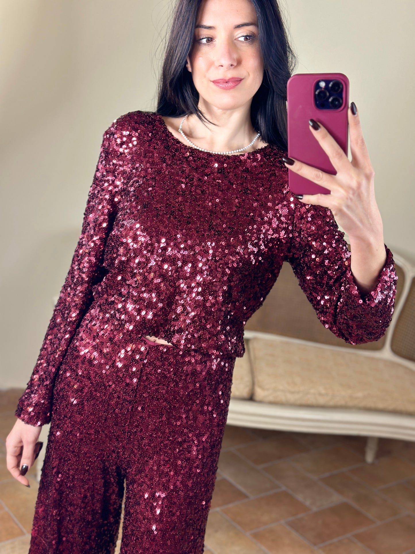 Tensione in Top paillettes BURGUNDY