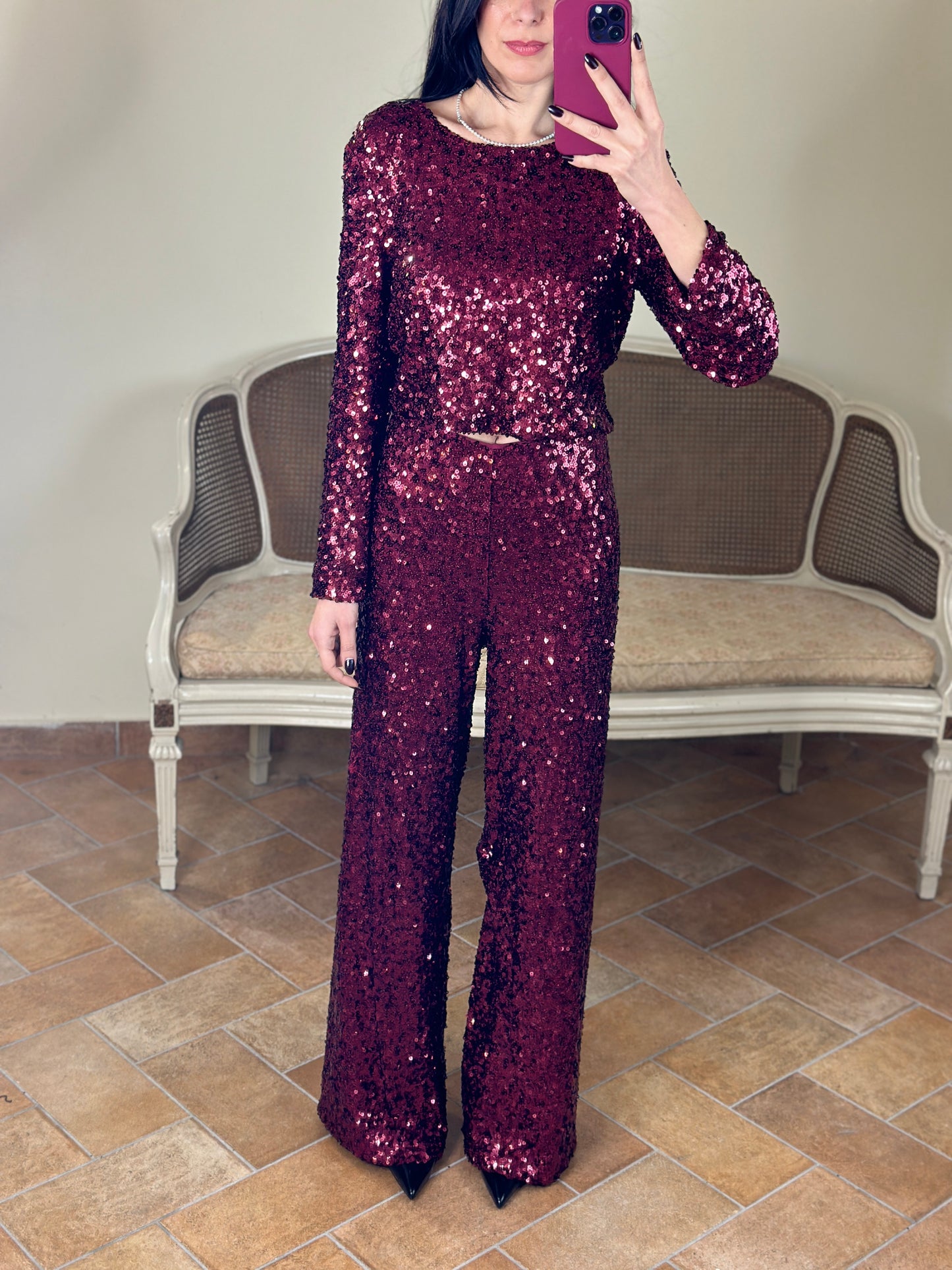 Tensione in Top paillettes BURGUNDY