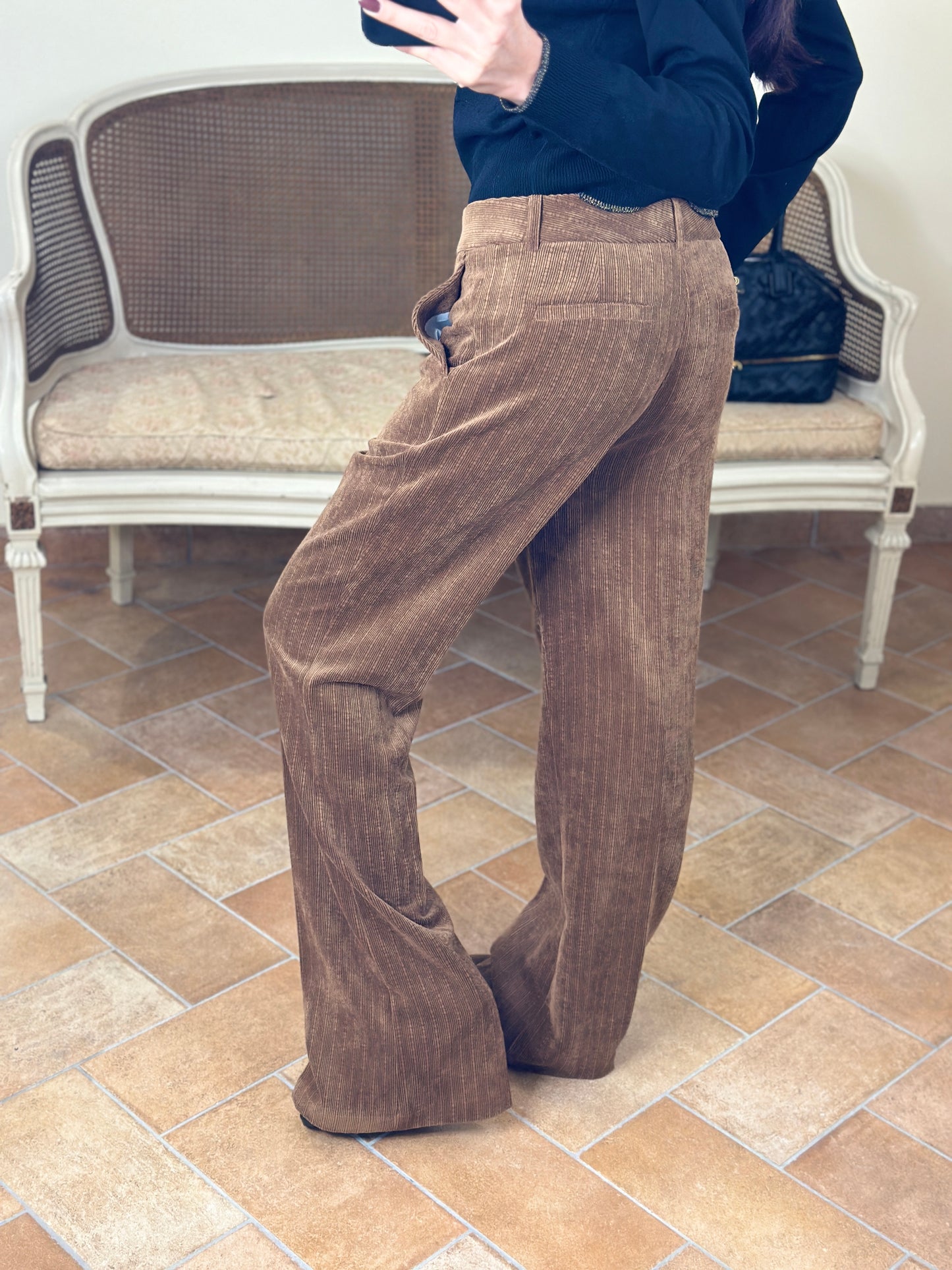 SINCE’RE PARIS Pantalone a zampa in velluto var. CAMEL