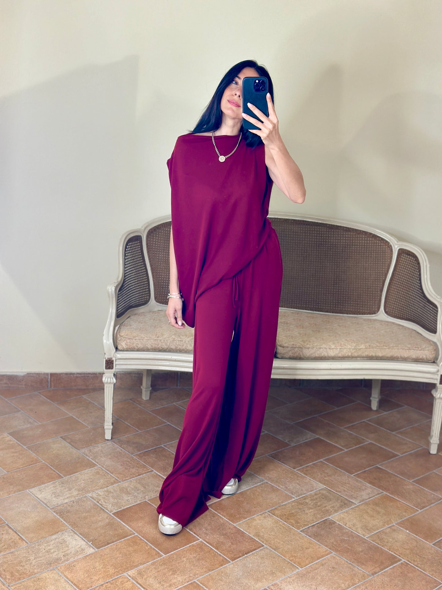 Uni Mè pantalone in maglina bordeaux