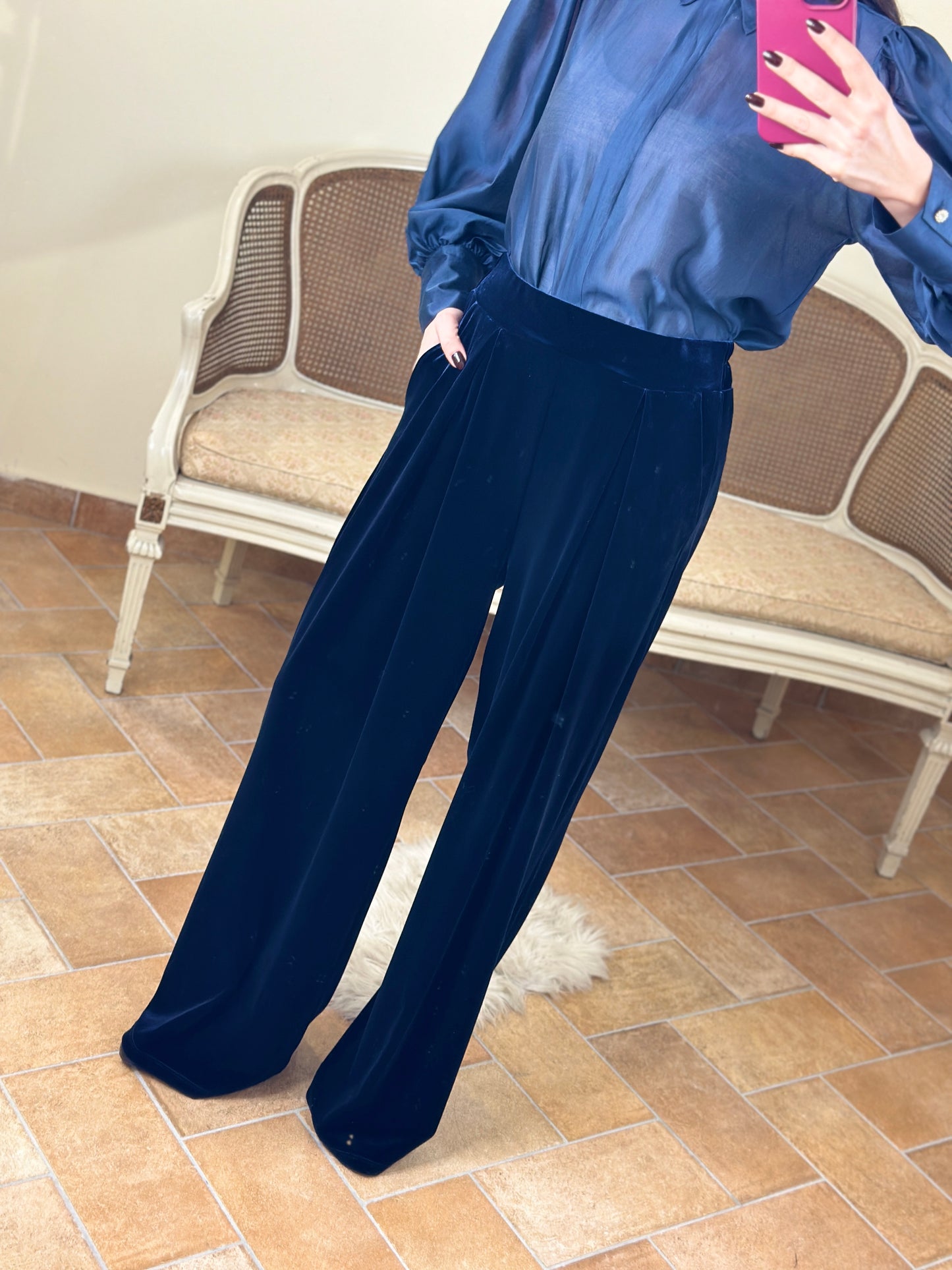 Tensione in Pantalone a palazzo in ciniglia BLU