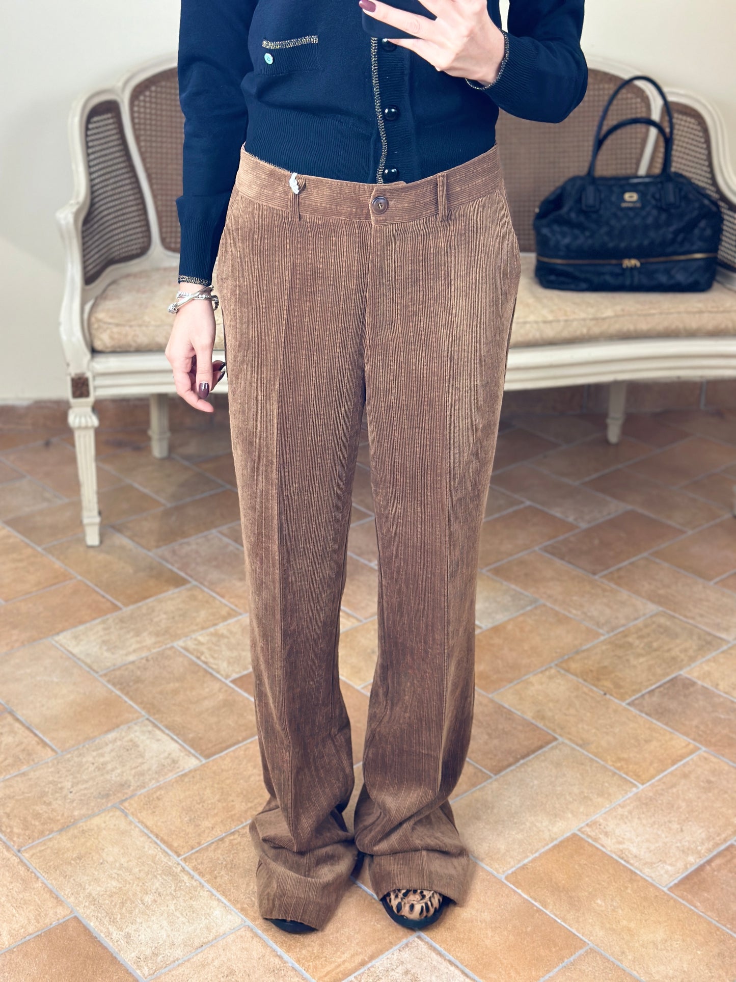 SINCE’RE PARIS Pantalone a zampa in velluto var. CAMEL