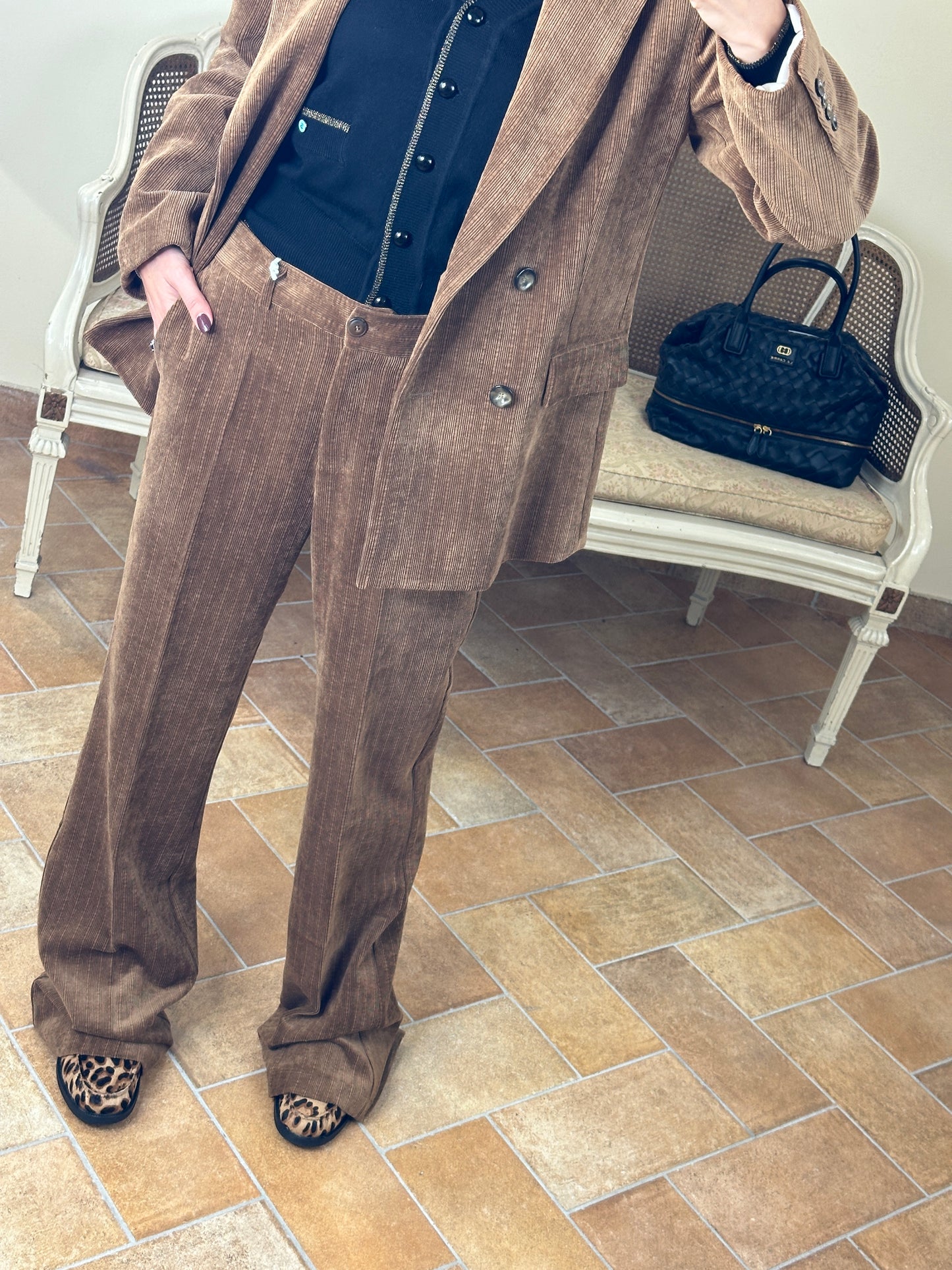 SINCE’RE PARIS Pantalone a zampa in velluto var. CAMEL