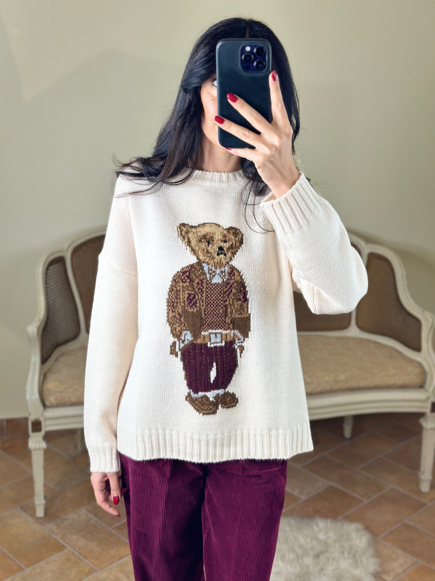 Tensione in maglia stampa TEDDY panna