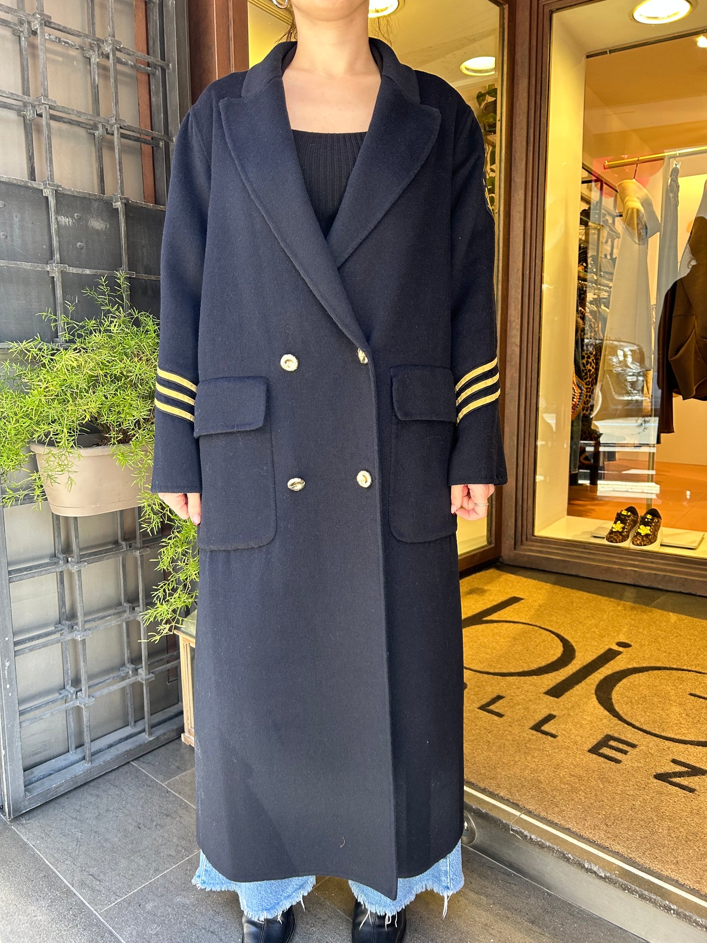 SINCE'RE PARIS cappotto lungo militare blu navy