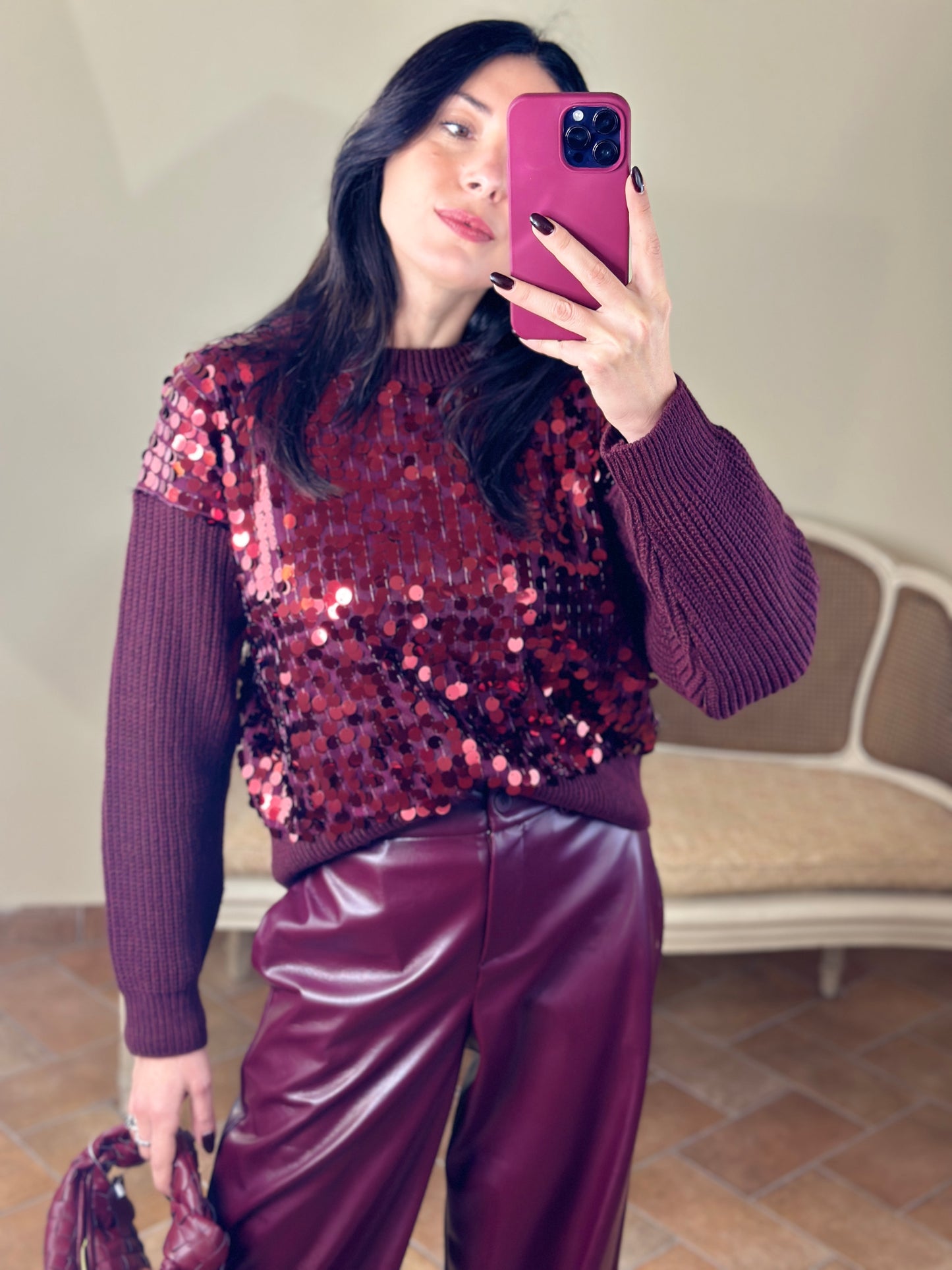 Tensione in Maglia con paillettes Burgundy