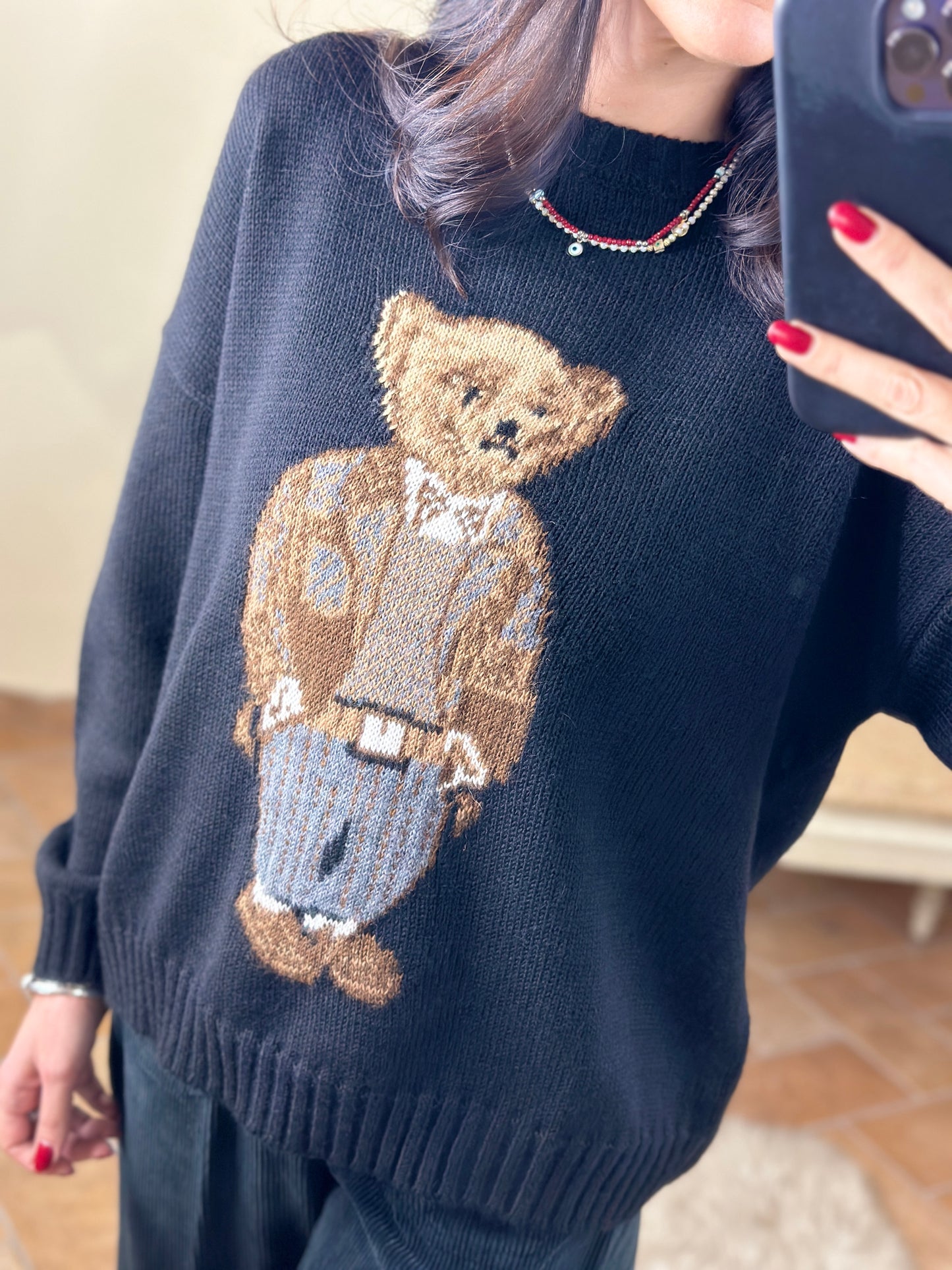 Tensione in maglia stampa TEDDY nero