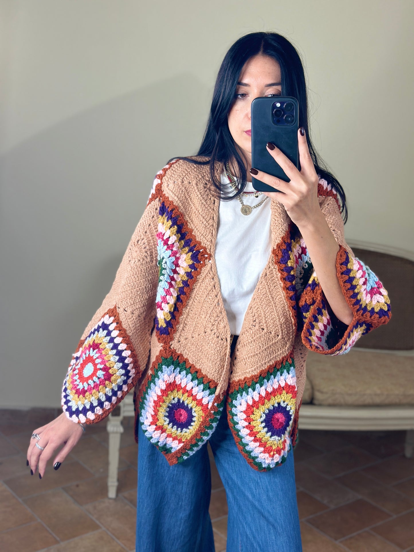 Uni mè Cardigan crochet multicolor