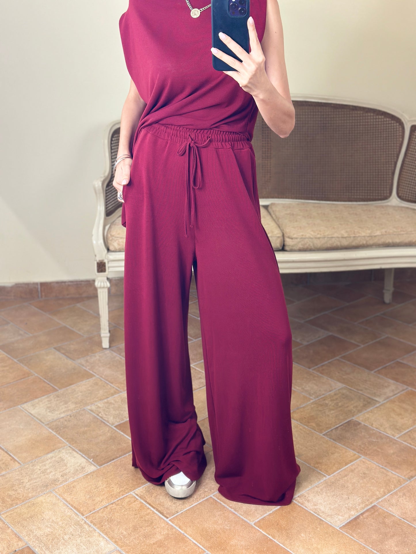 Uni Mè pantalone in maglina bordeaux