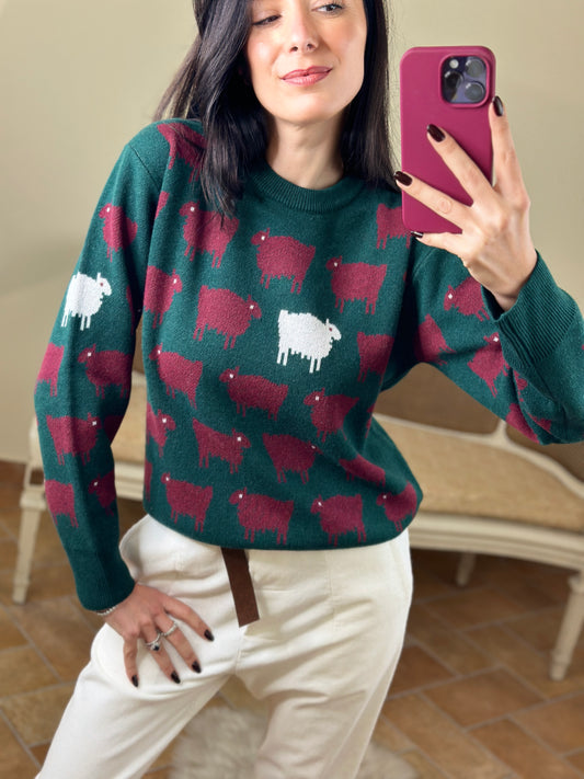 Tensione in Maglia Verde/bordeaux SHEEP