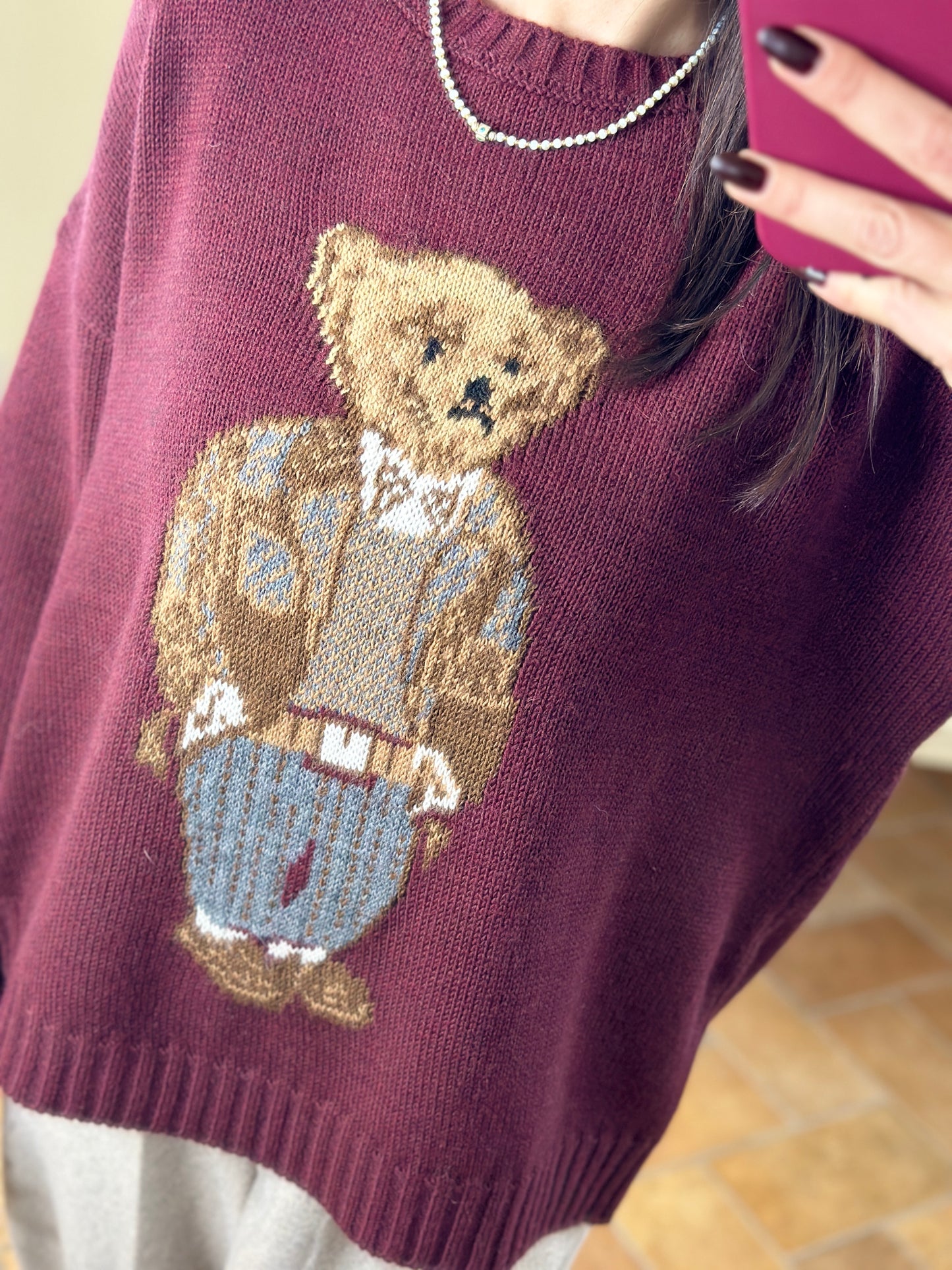 Tensione in Maglia Teddy Burgundy