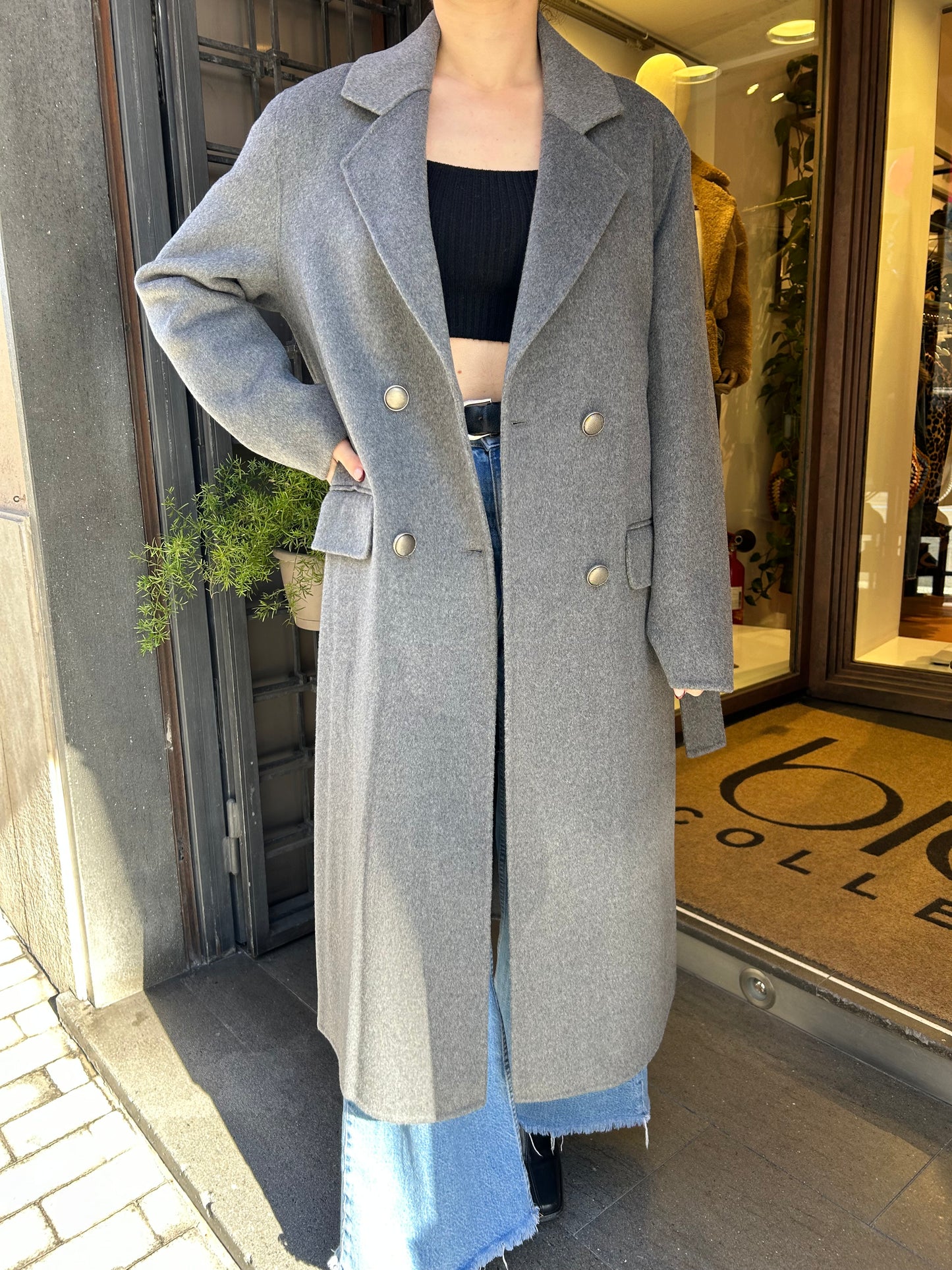 SINCE'RE PARIS cappotto lungo a vestaglia grigio scuro