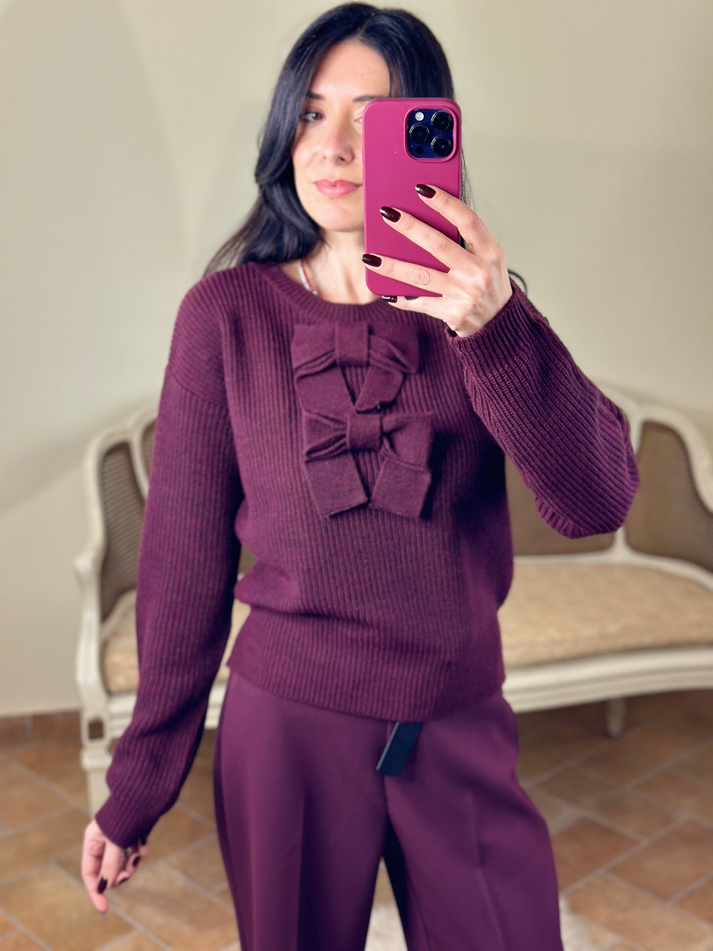 Tensione in Maglia fiocchi BURGUNDY