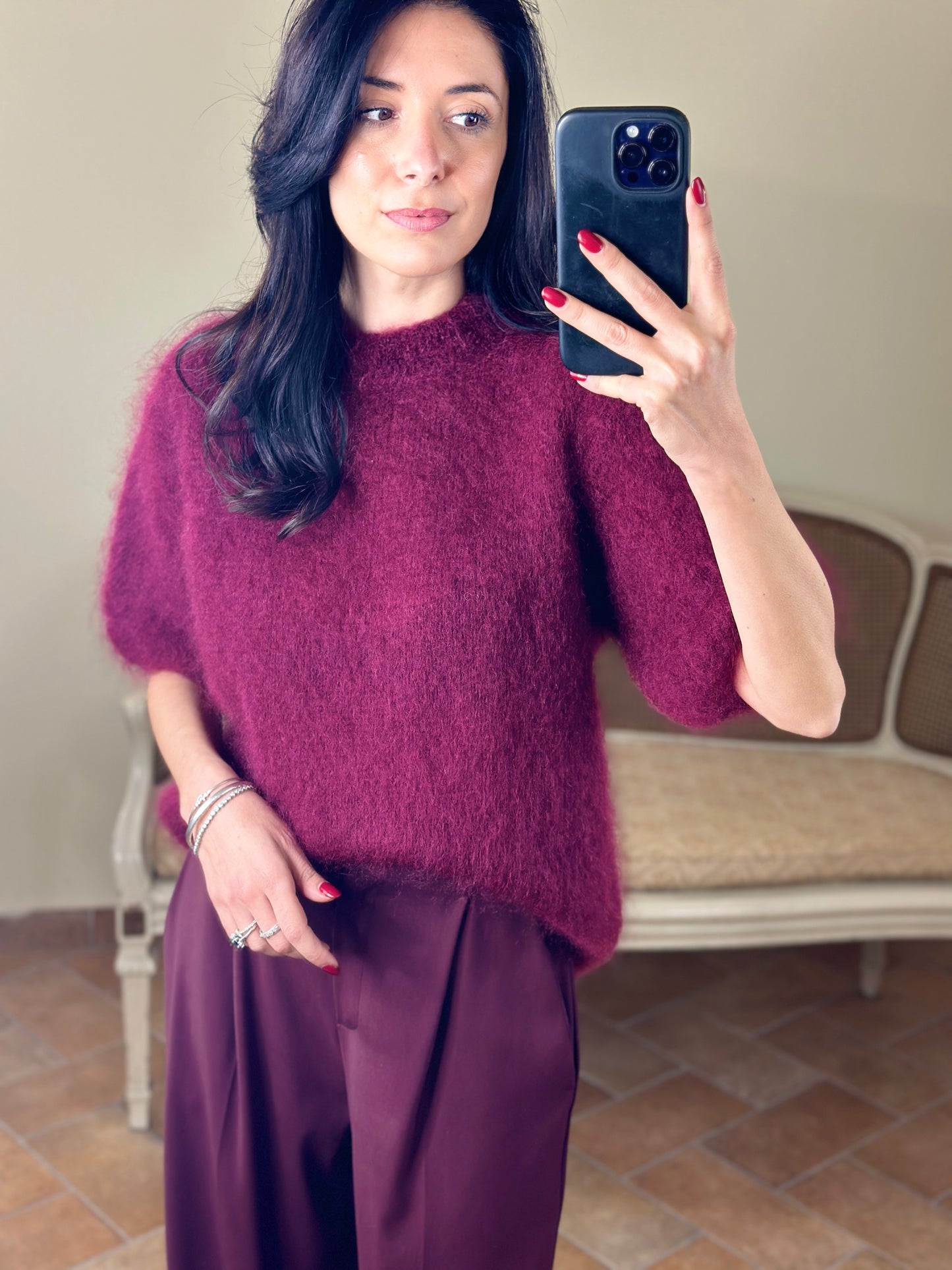 Uni mè Maglia in Kid Mohair bordeaux