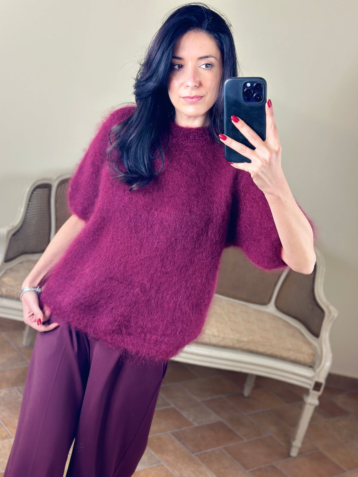 Uni mè Maglia in Kid Mohair bordeaux