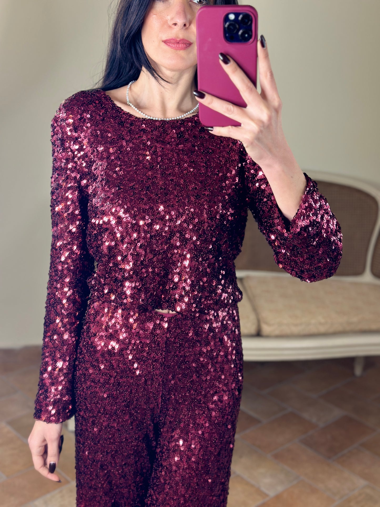 Tensione in Top paillettes BURGUNDY