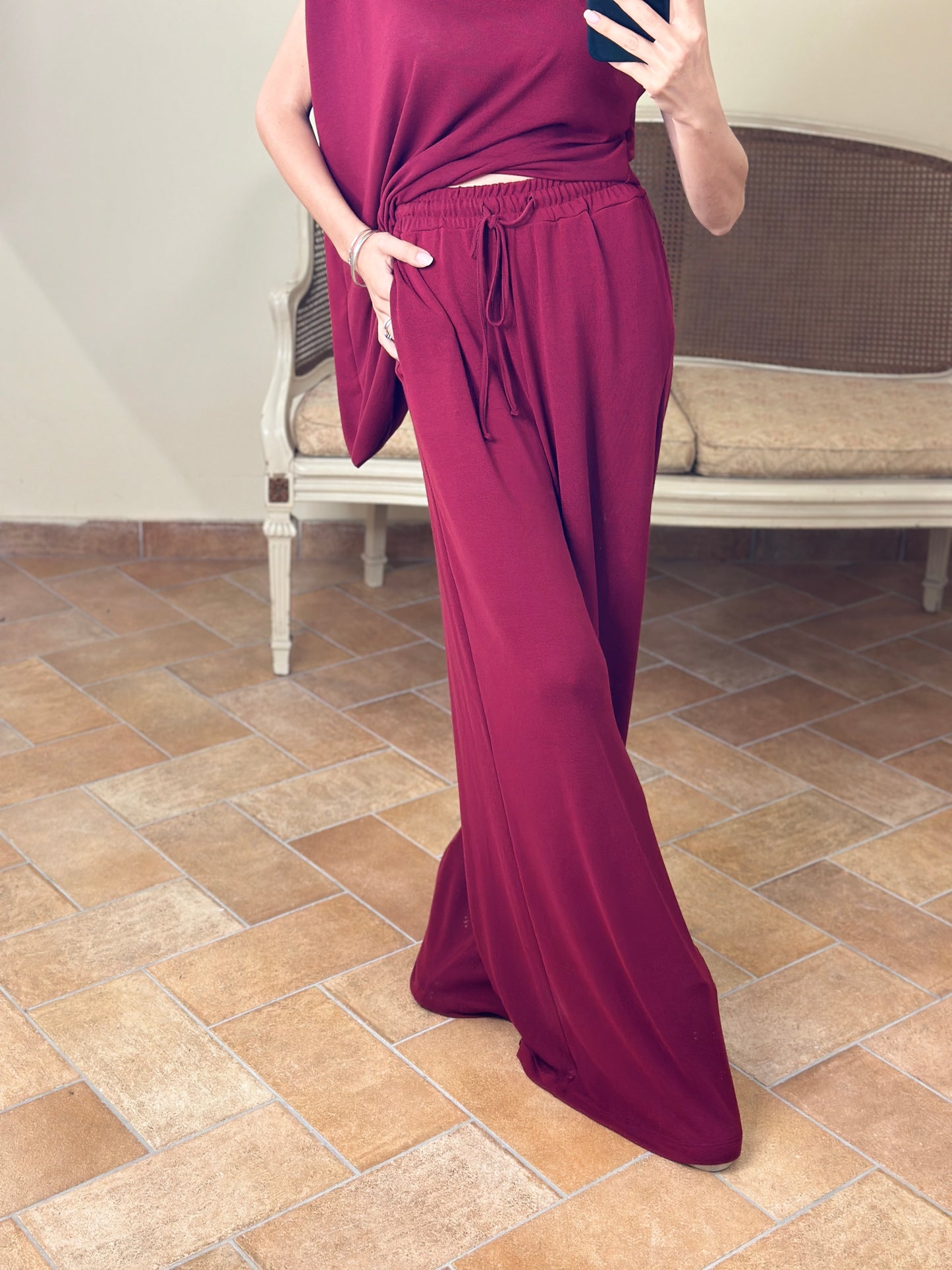 Uni Mè pantalone in maglina bordeaux