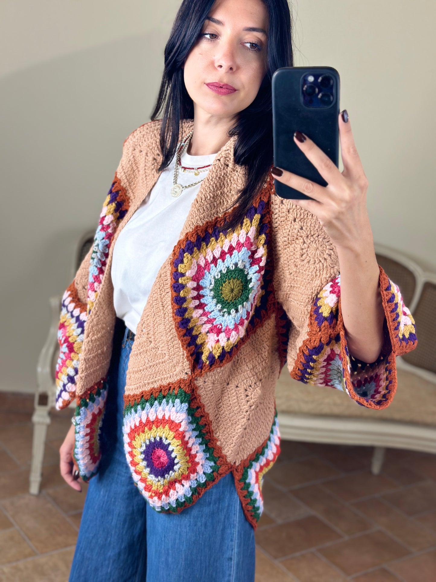 Uni mè Cardigan crochet multicolor