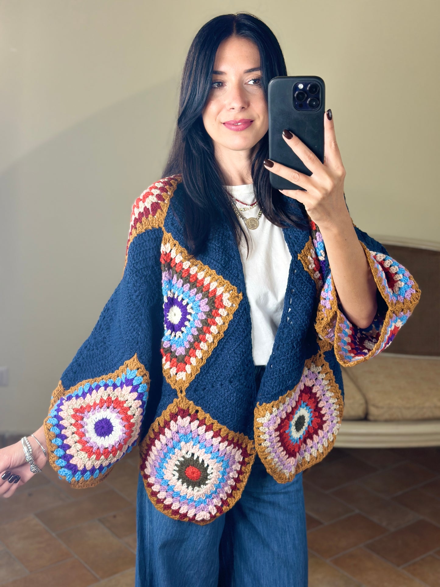 Uni mè Cardigan crochet multicolor