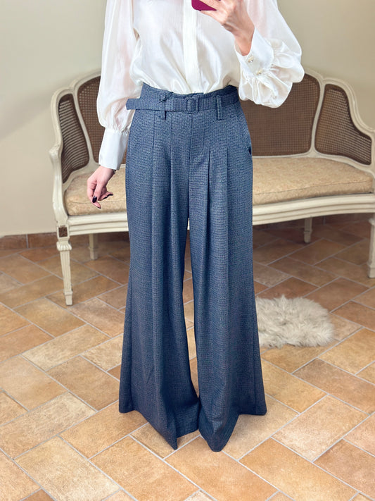 Tensione in Pantalone a palazzo pied de poule grigio/blu