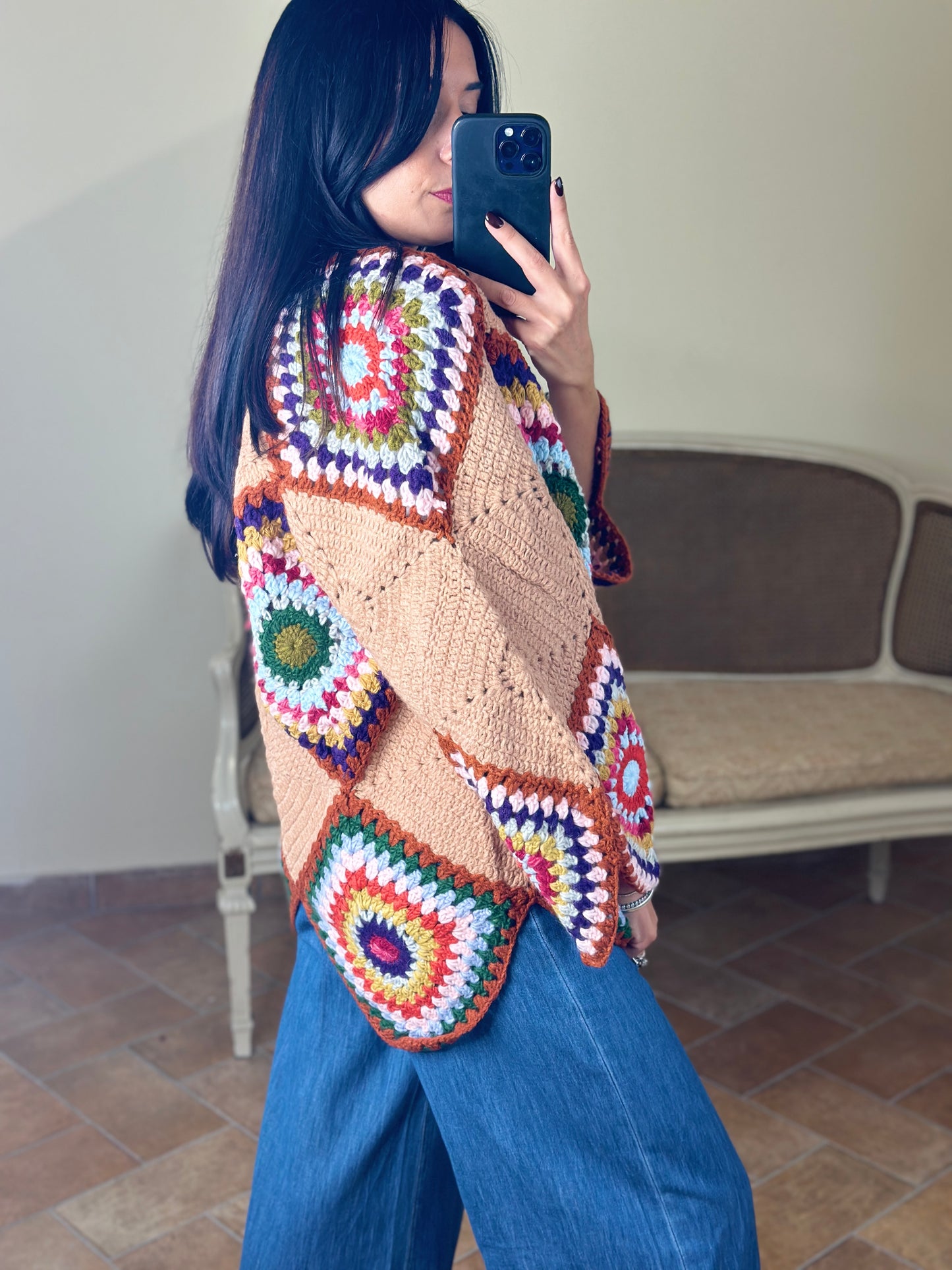 Uni mè Cardigan crochet multicolor