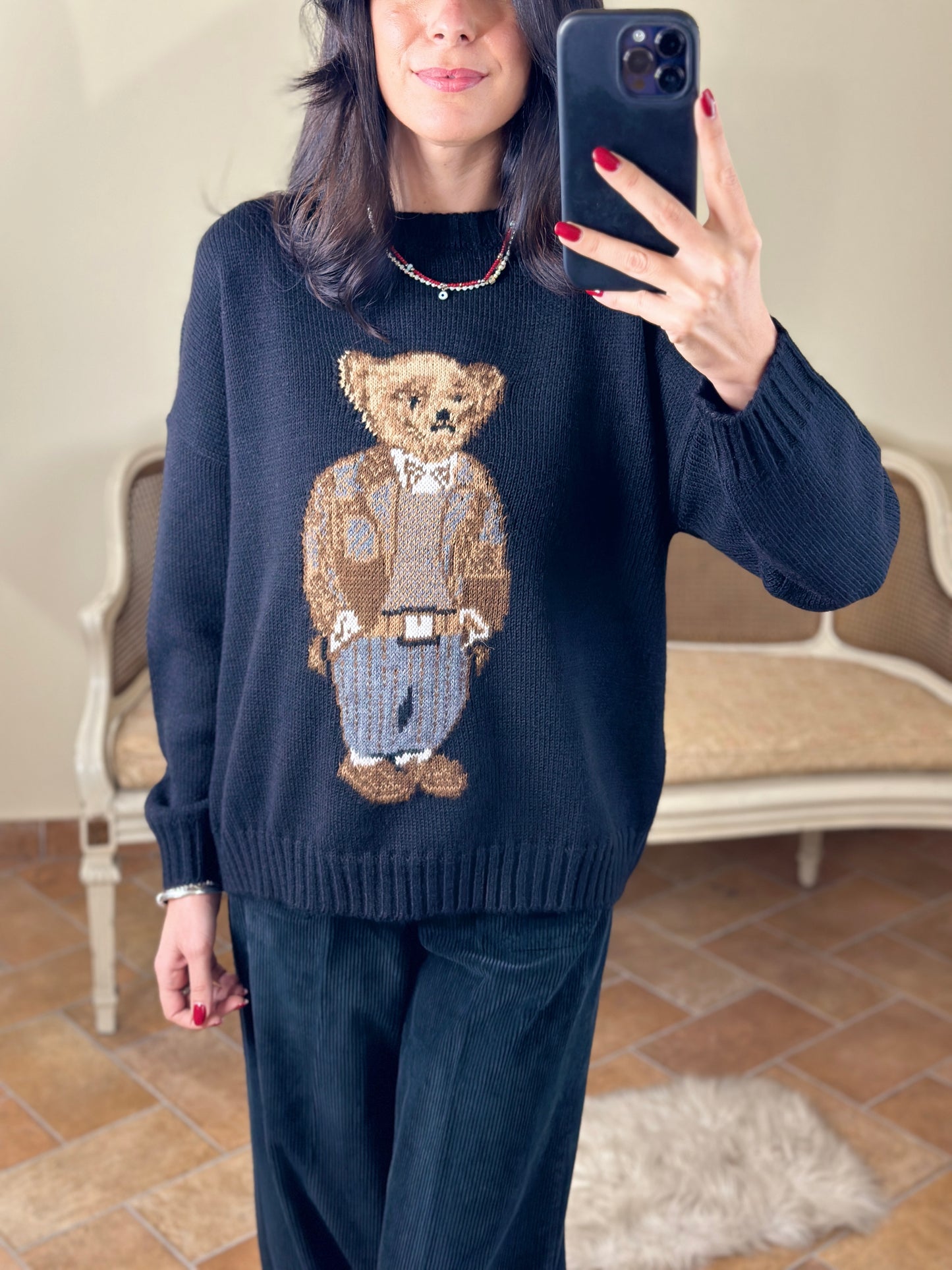 Tensione in maglia stampa TEDDY nero