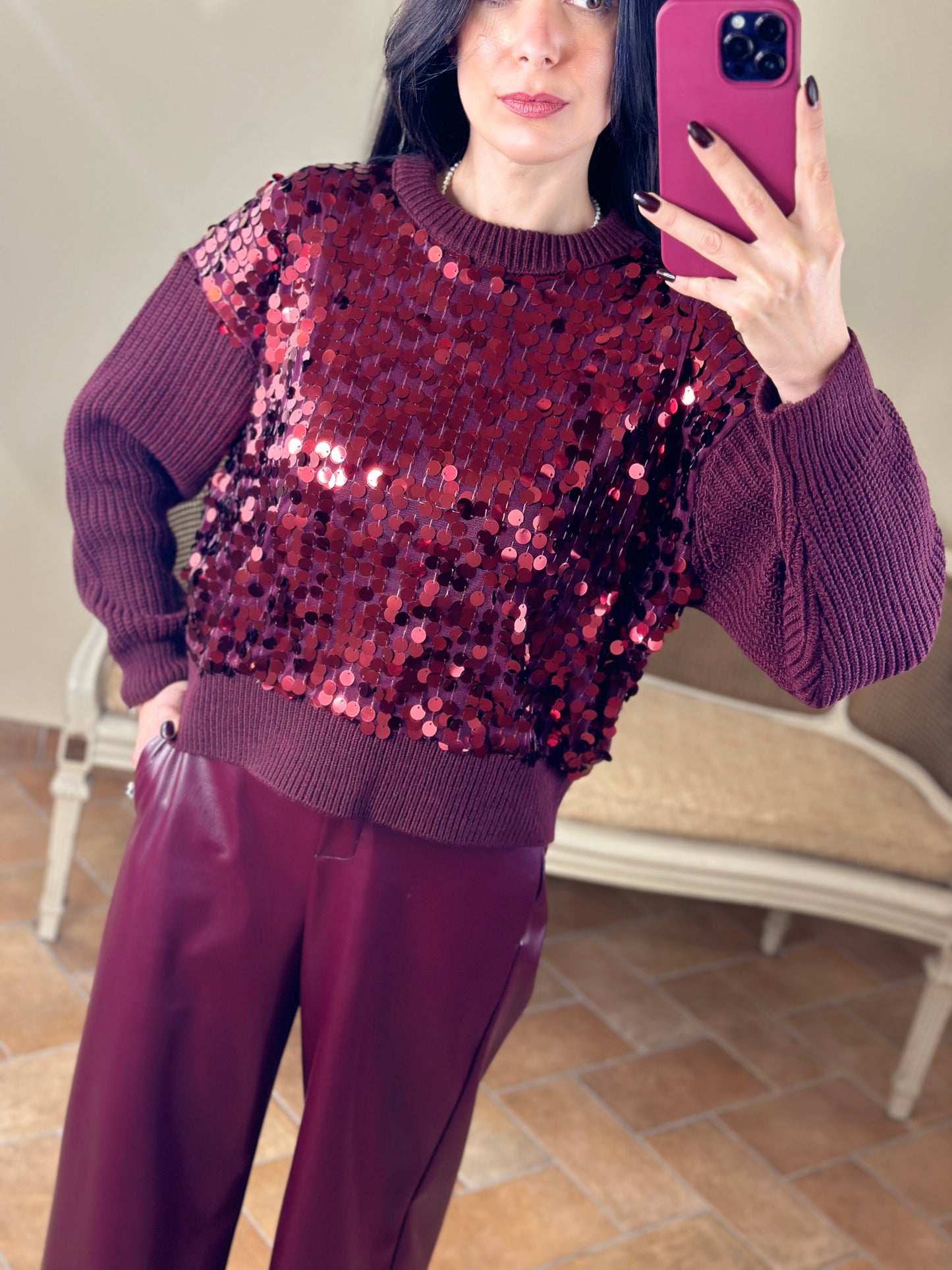 Tensione in Maglia con paillettes Burgundy