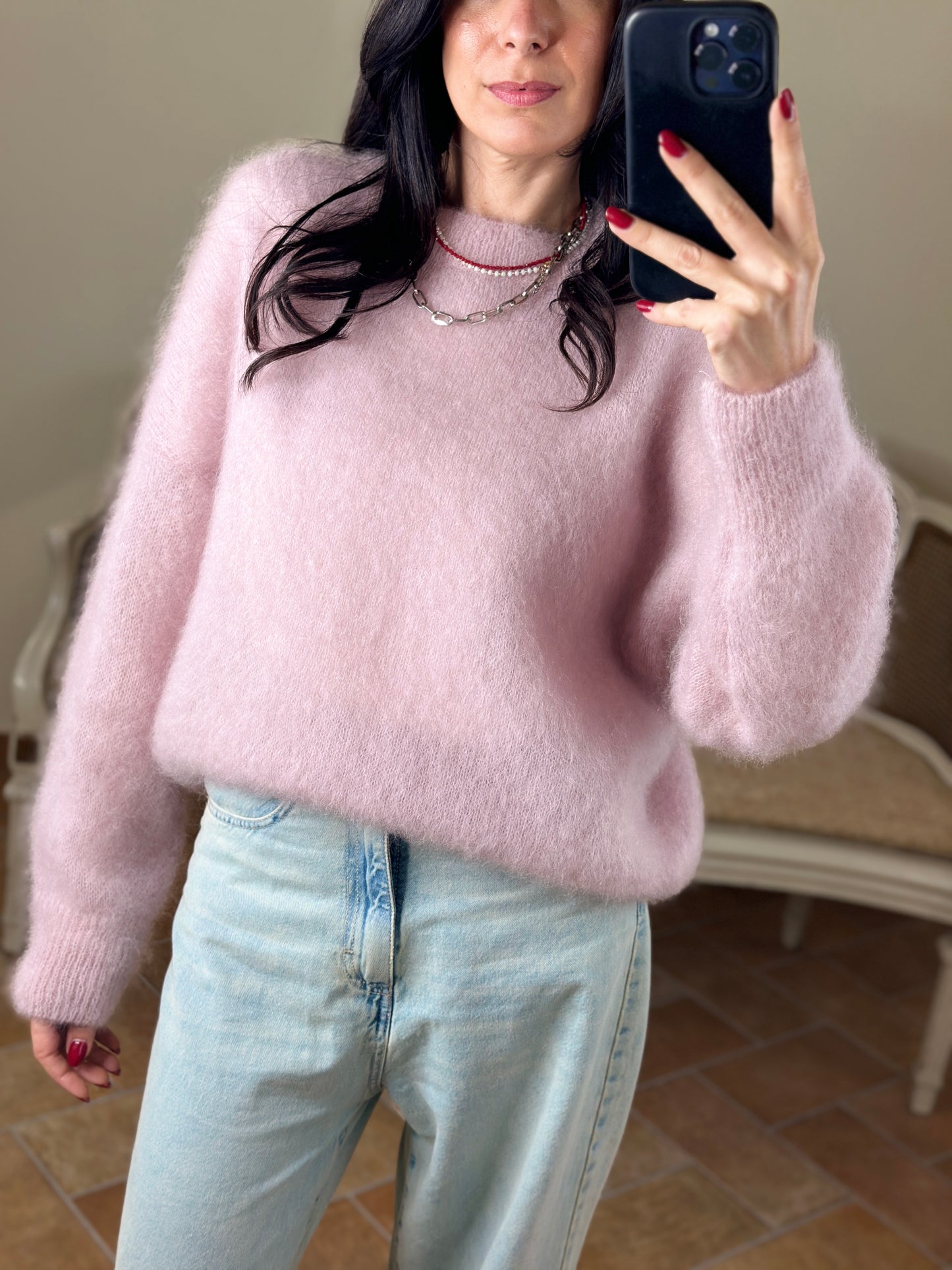 Uni mè Maglia manica lunga Kid Mohair ROSA