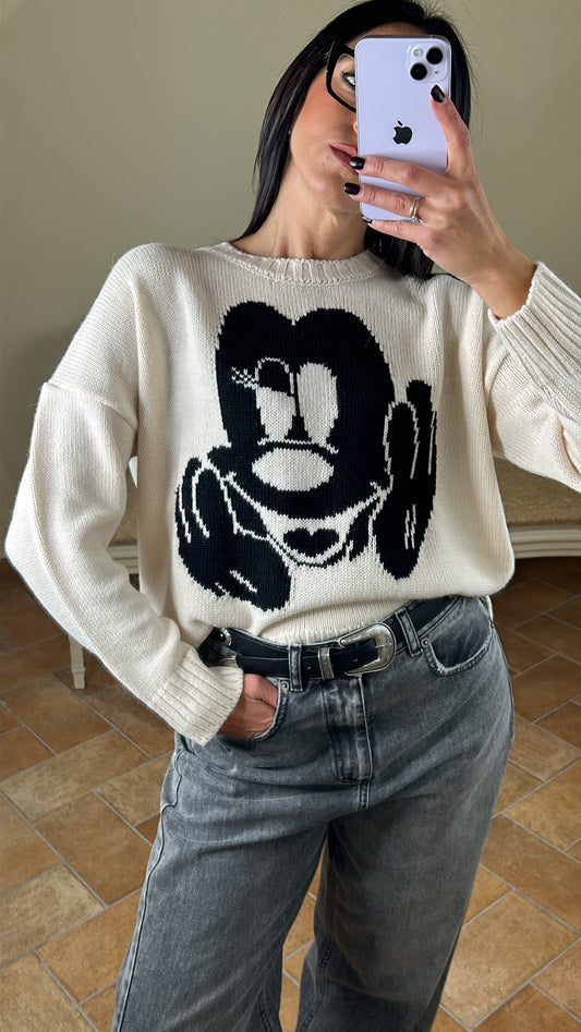 Tensione in Maglia Mickey Mouse panna