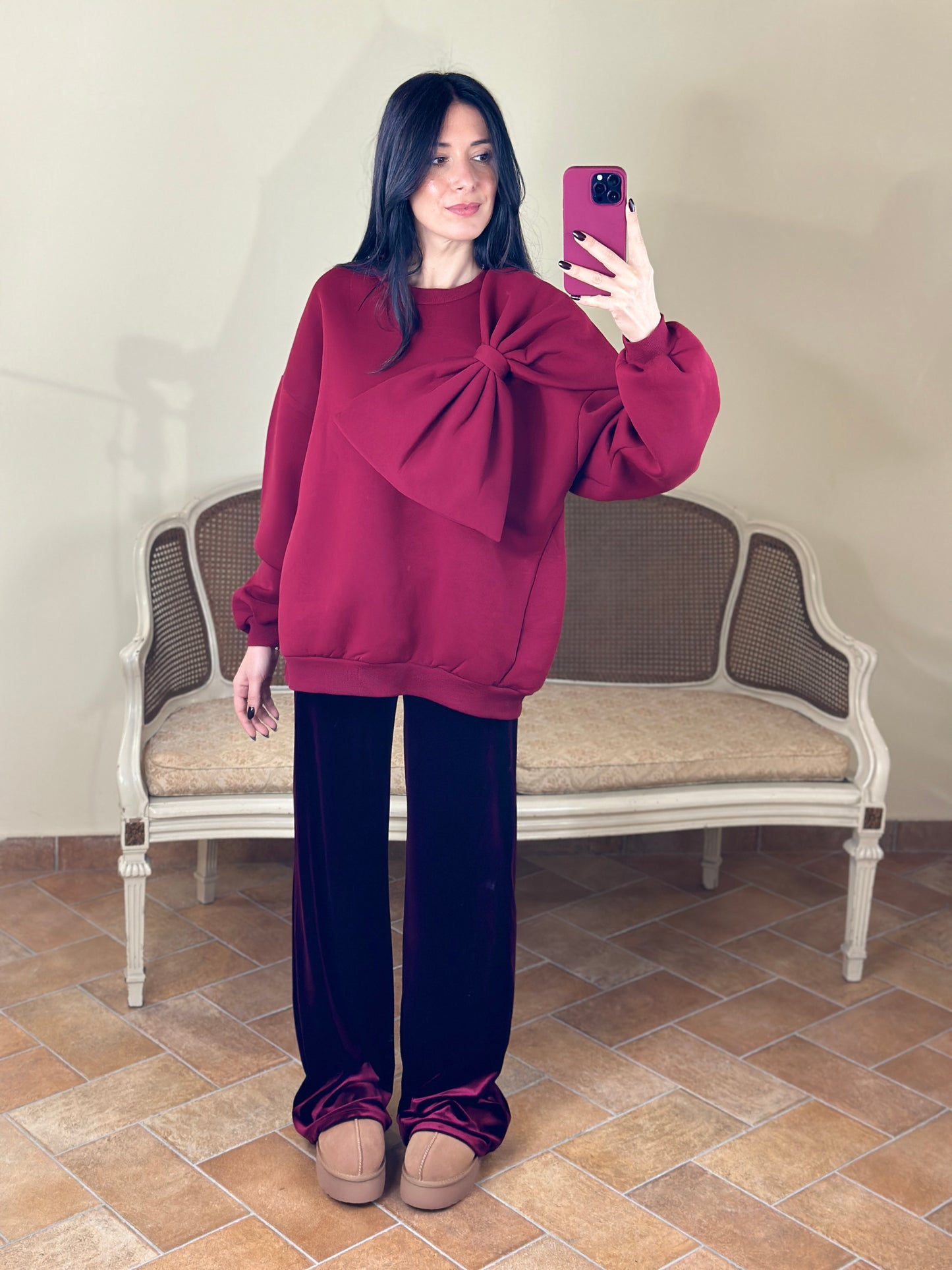 Uni mè pantalone in ciniglia BURGUNDY