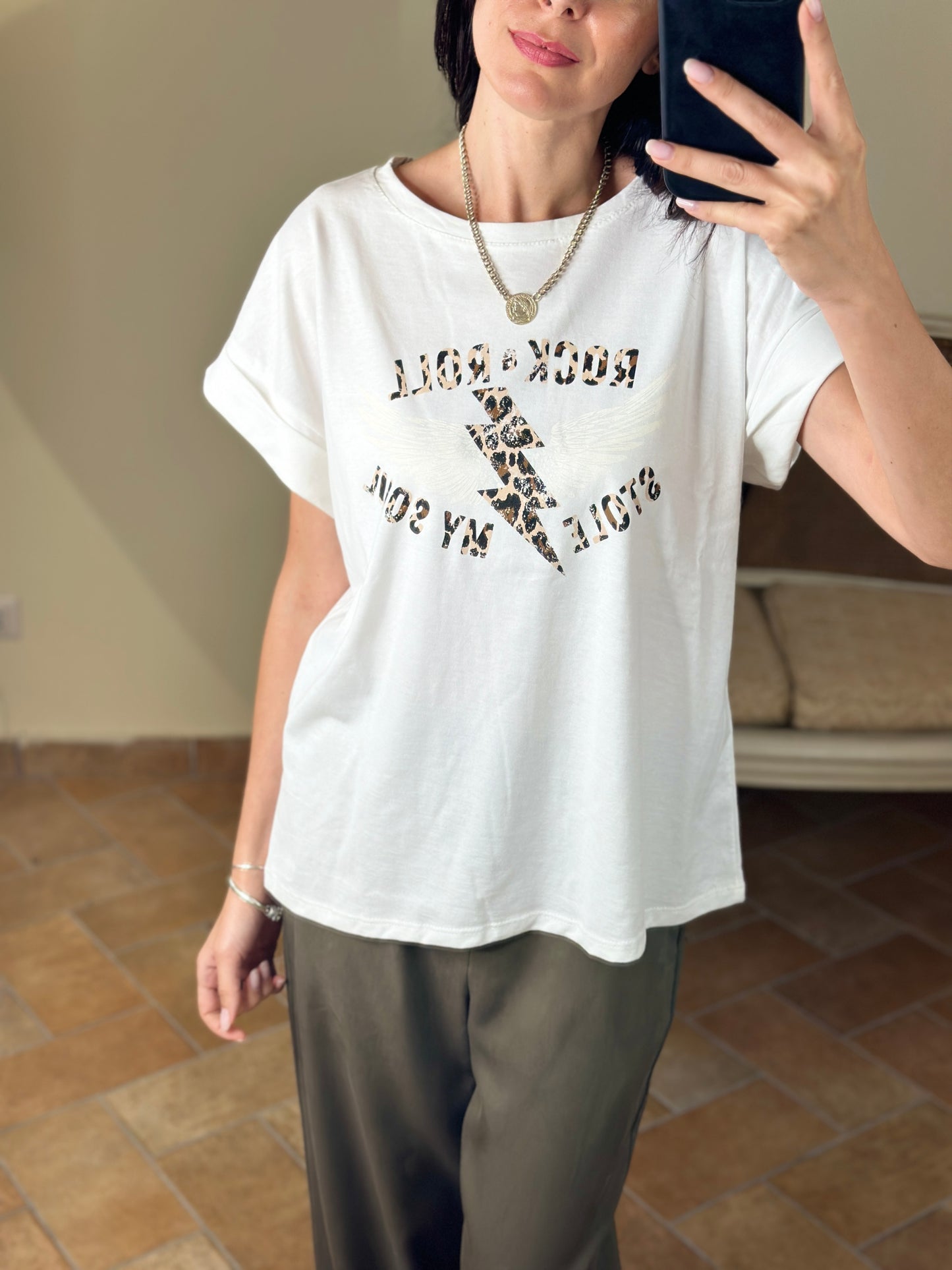 Uni mè t-shirt con scritta animalier