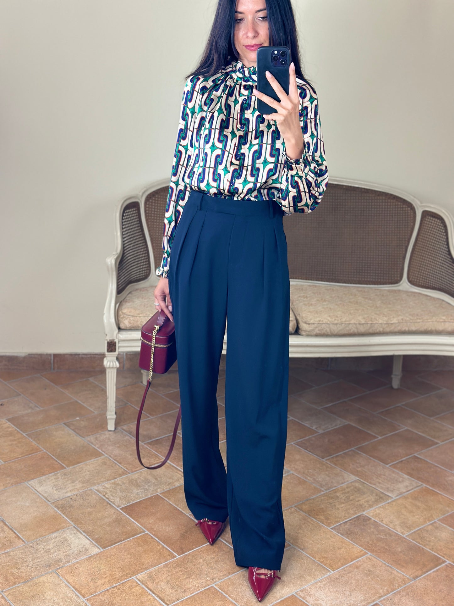 Anonyme PENCE STRETCH pantalone a palazzo blu